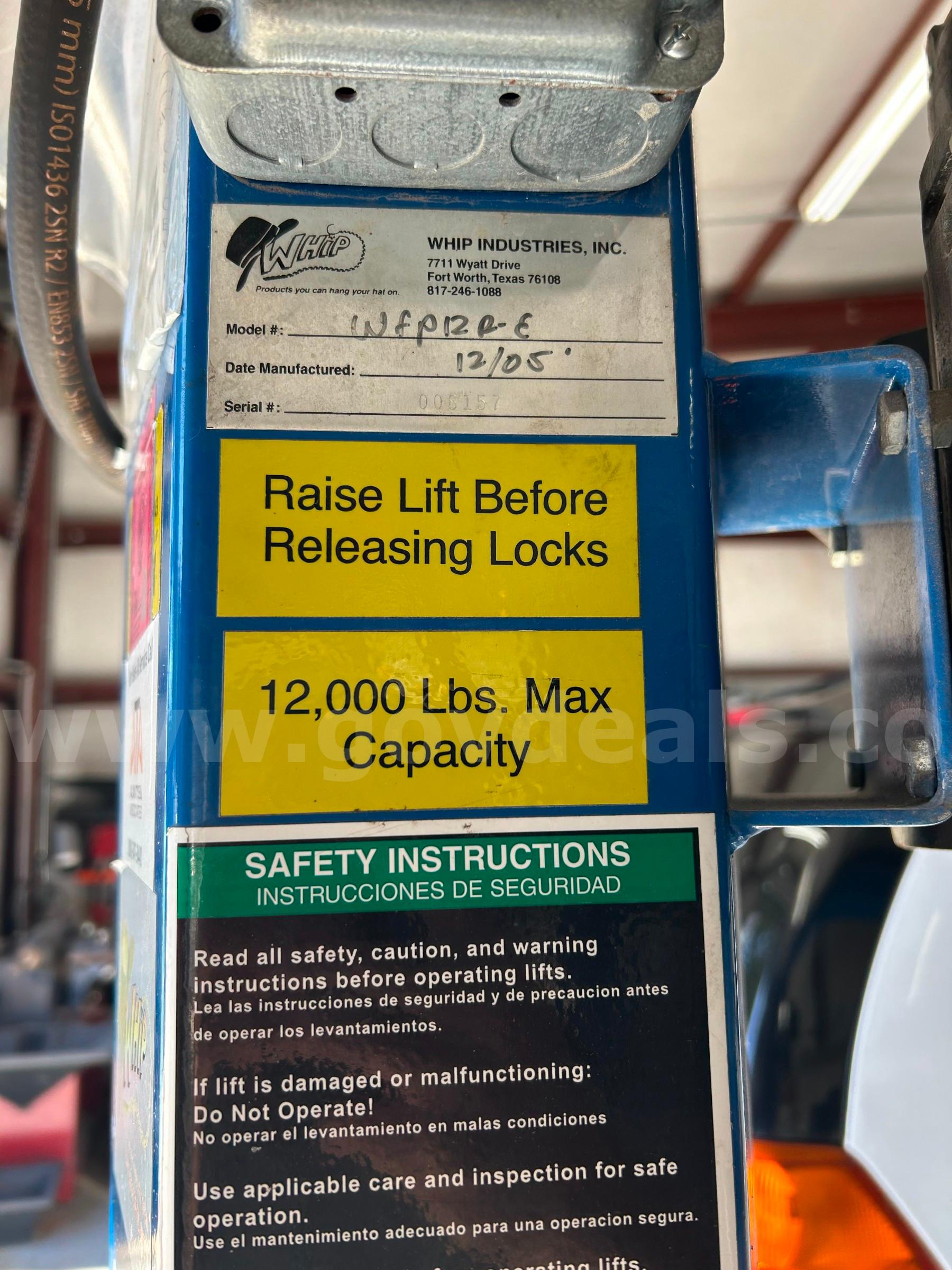 Automotive 4 post lift Whip Whip 12k Government Surplus Auction - Photo #3