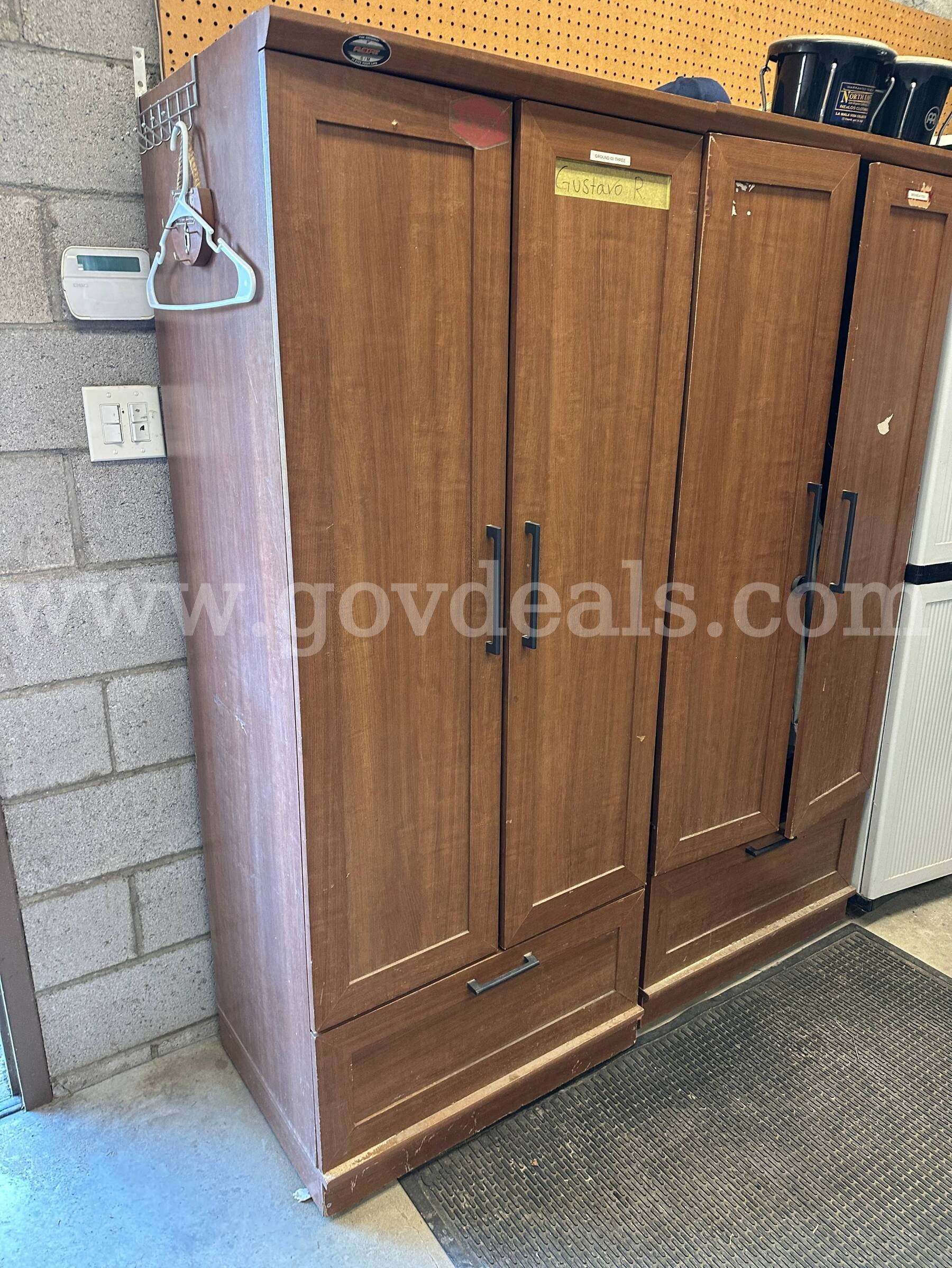 Locker/Cabinets (4), Rubbermaid Pantry, & 5-Tier Shelving (2)