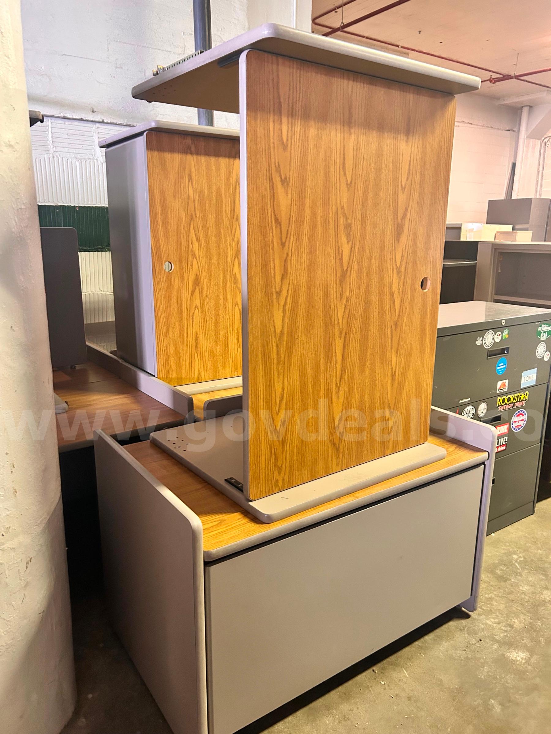 Office Desk / Study Workstation – Woodgrain & Gray   Government Surplus Auction - Primary Photo