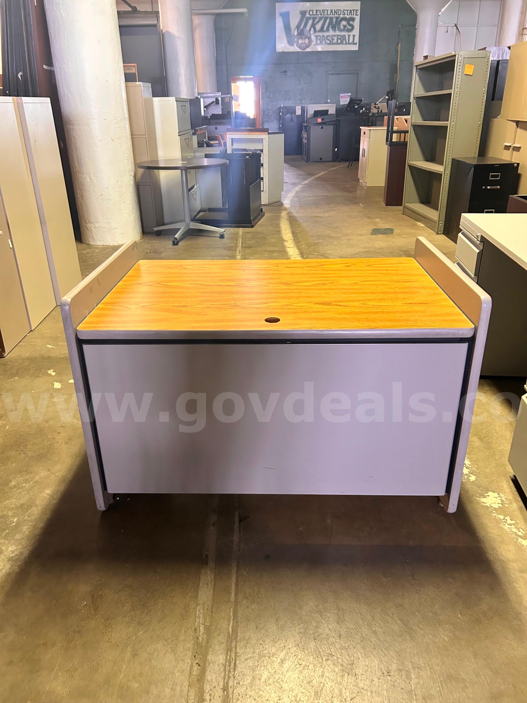 Office Desk / Study Workstation – Woodgrain & Gray   Government Surplus Auction - Photo #2