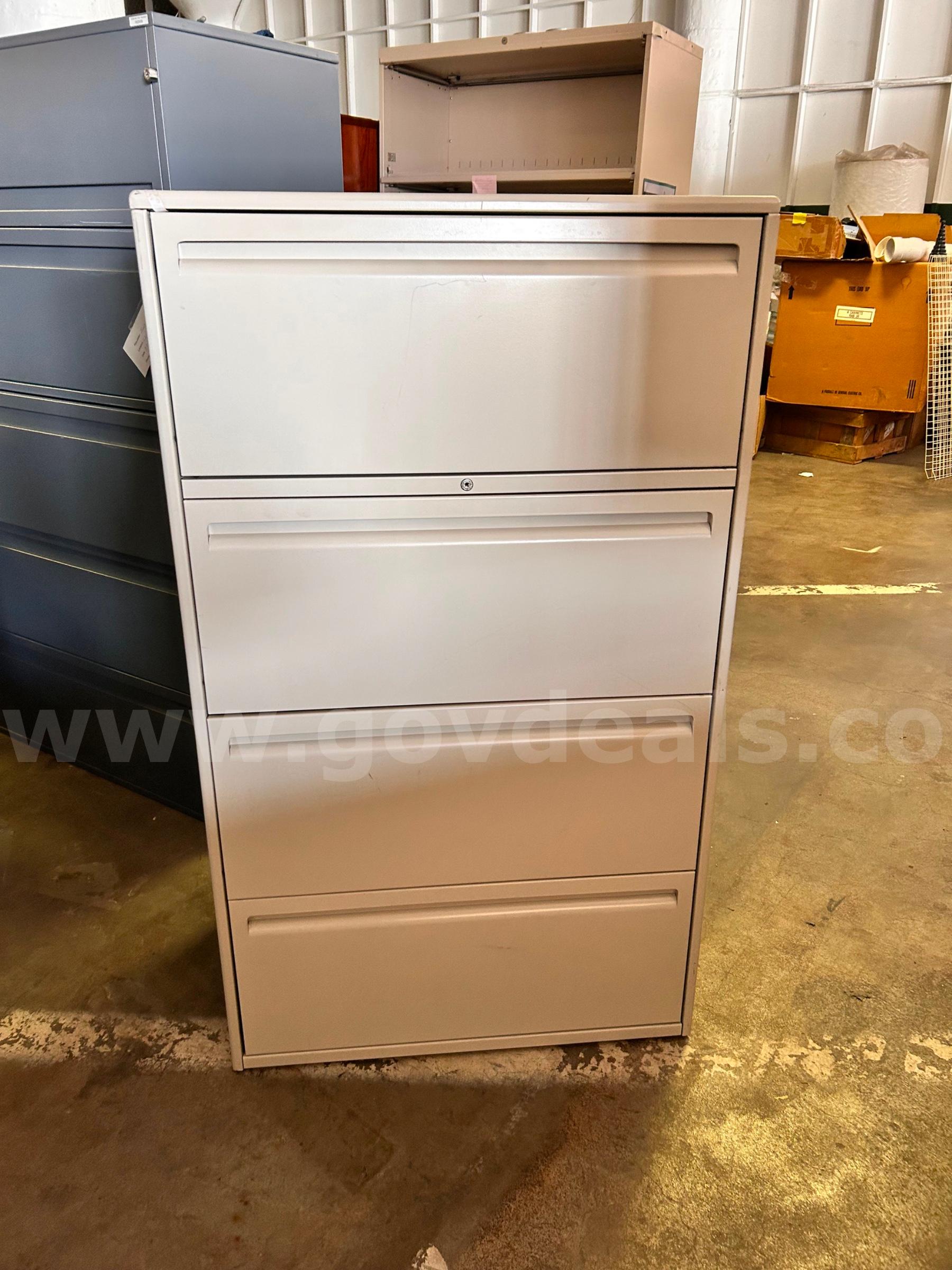 4-Drawer Lateral File Cabinet- Light gray   Government Surplus Auction - Primary Photo