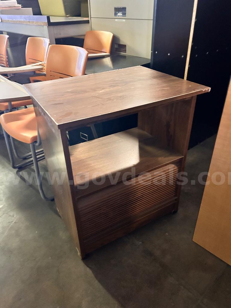 Wood Grain Laminate Printer Stand   Government Surplus Auction - Primary Photo