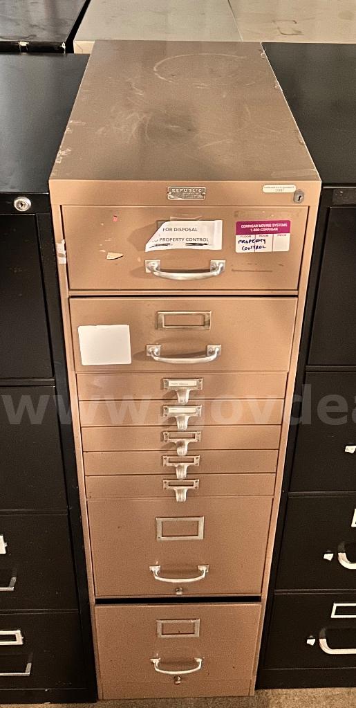 Republic Tan Vertical Steel File Cabinet with Card Drawers   Government Surplus Auction - Photo #2