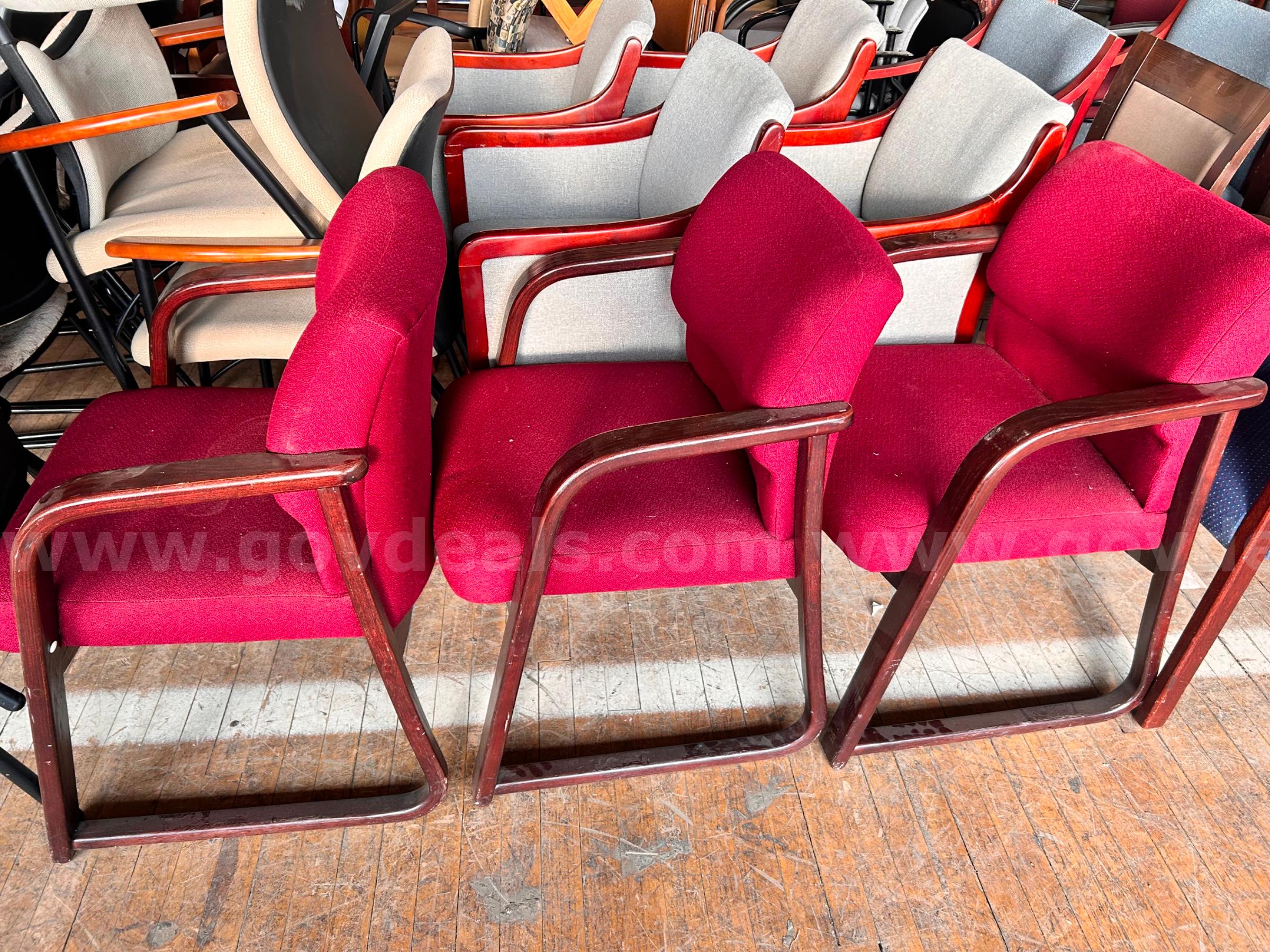 Lot of 3 Vintage Burgundy Chairs   Government Surplus Auction - Primary Photo