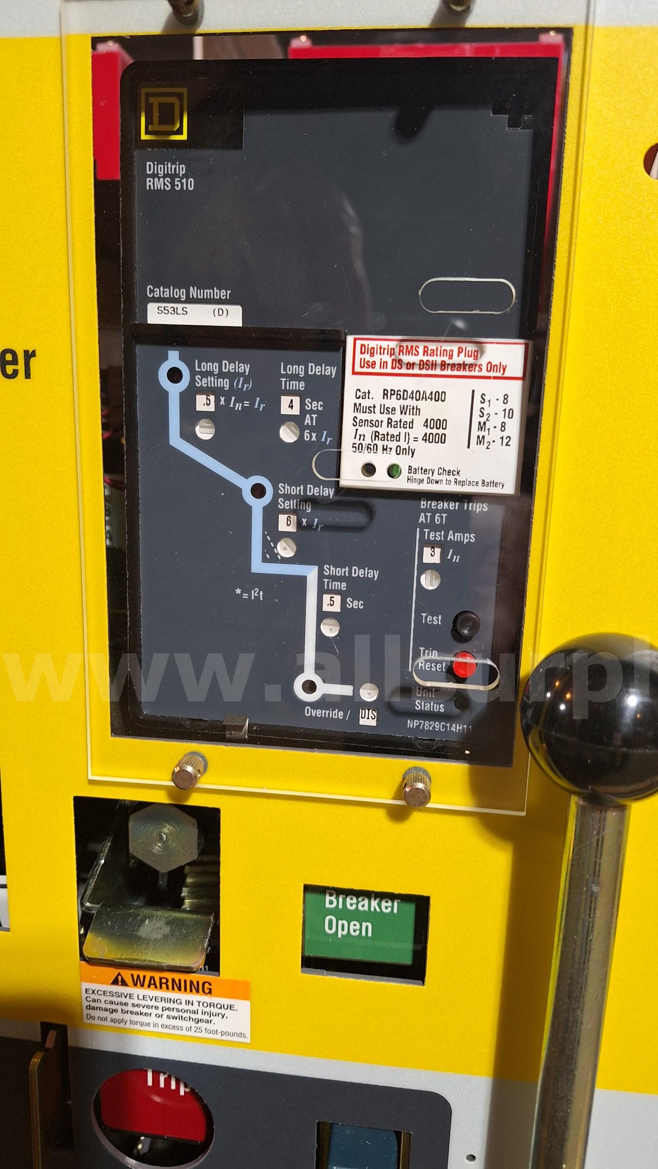 Square D DS840-EO Low Voltage AC Power Circuit Breaker 4000 Amp Digitrip RMS510 Square D DS840 Government Surplus Auction - Photo #3
