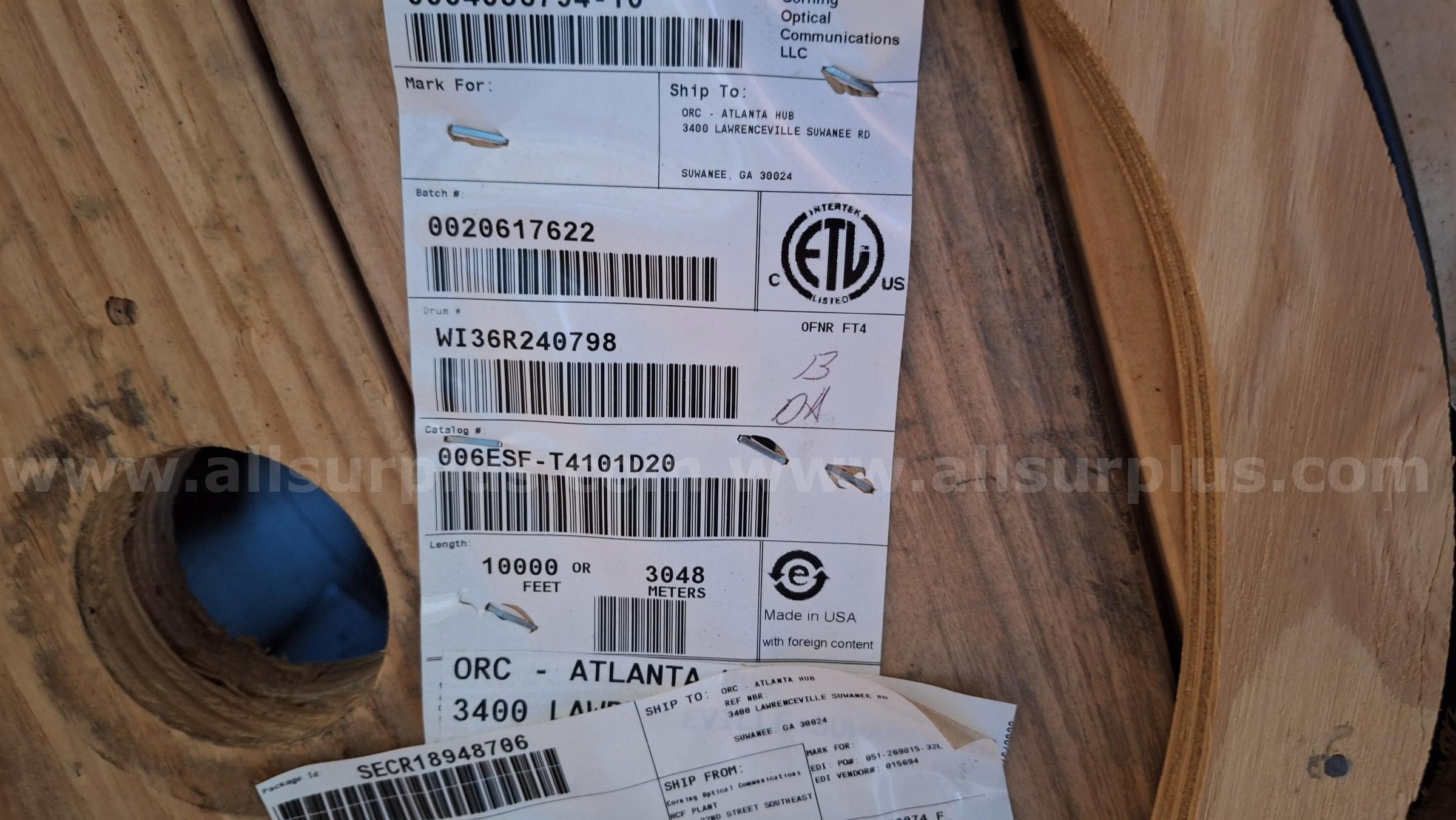 Corning 006ESF-T4101D20 Fiber Riser OS2 Freedm LST Single Tube Gel Free Cable Corning 006ESF Government Surplus Auction - Photo #6
