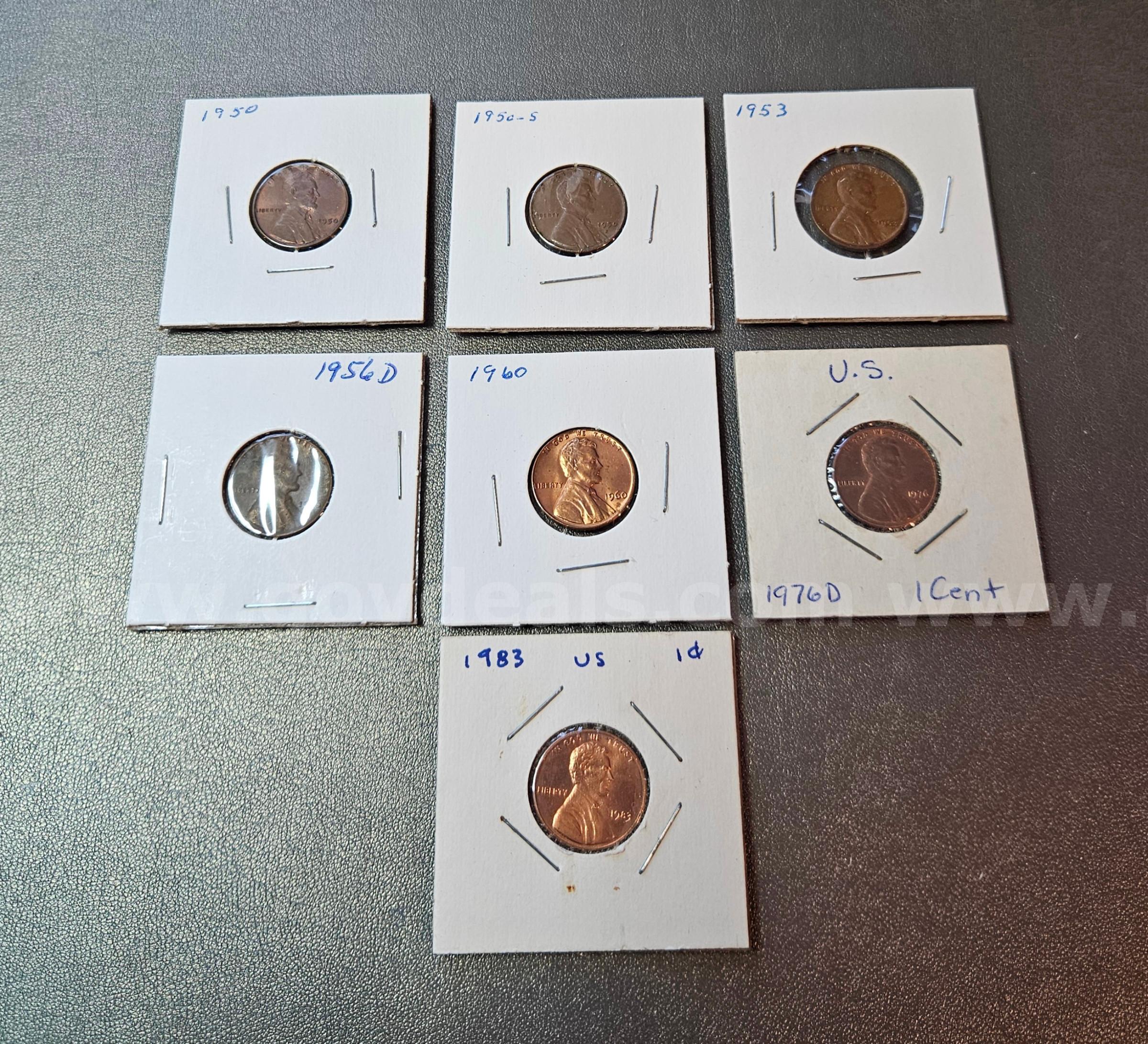 Lot of 7 Pennies in Holders   Government Surplus Auction - Primary Photo