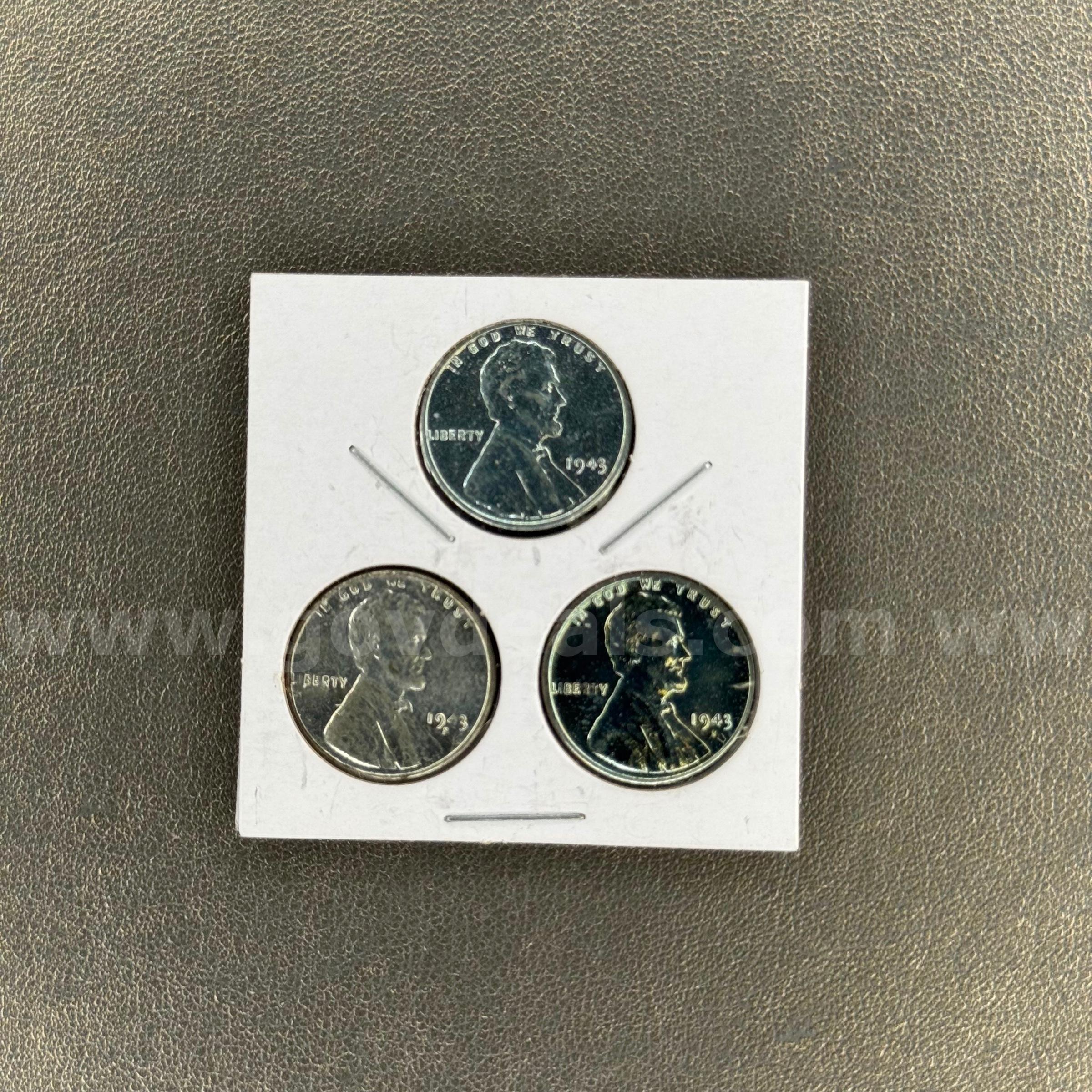 Set of 3 1943 Steel Pennies   Government Surplus Auction - Primary Photo