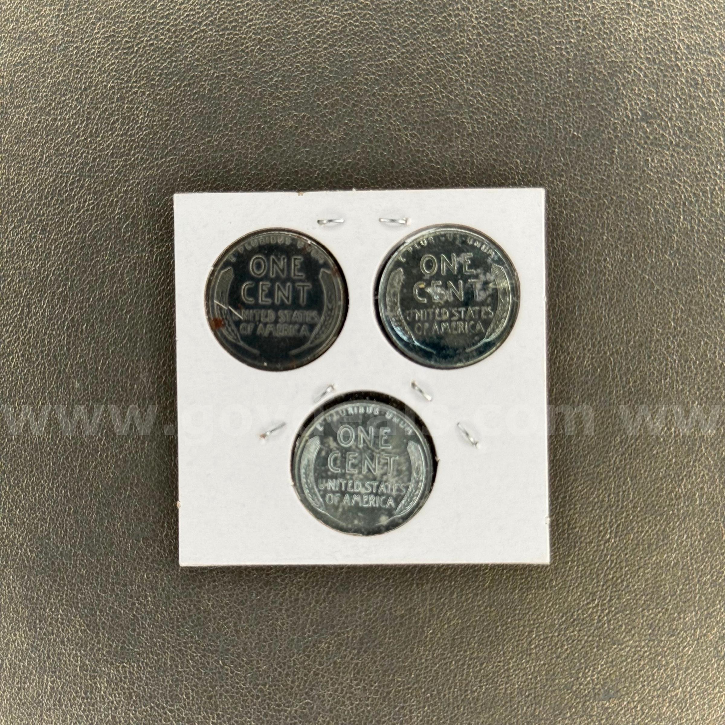 Set of 3 1943 Steel Pennies   Government Surplus Auction - Photo #2