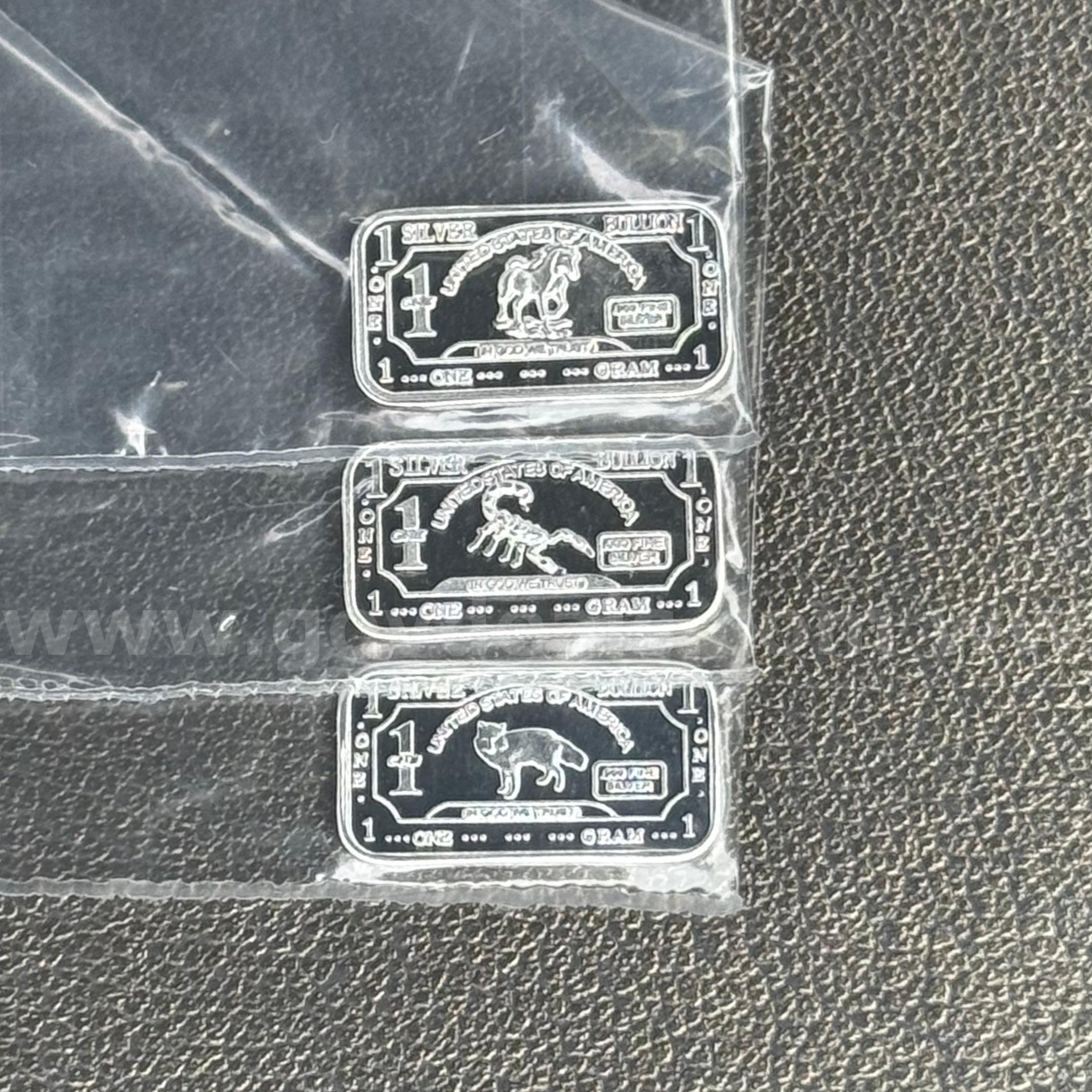 Set of 3 Silver Bar - Horse, Scorpion & Fox   Government Surplus Auction - Primary Photo