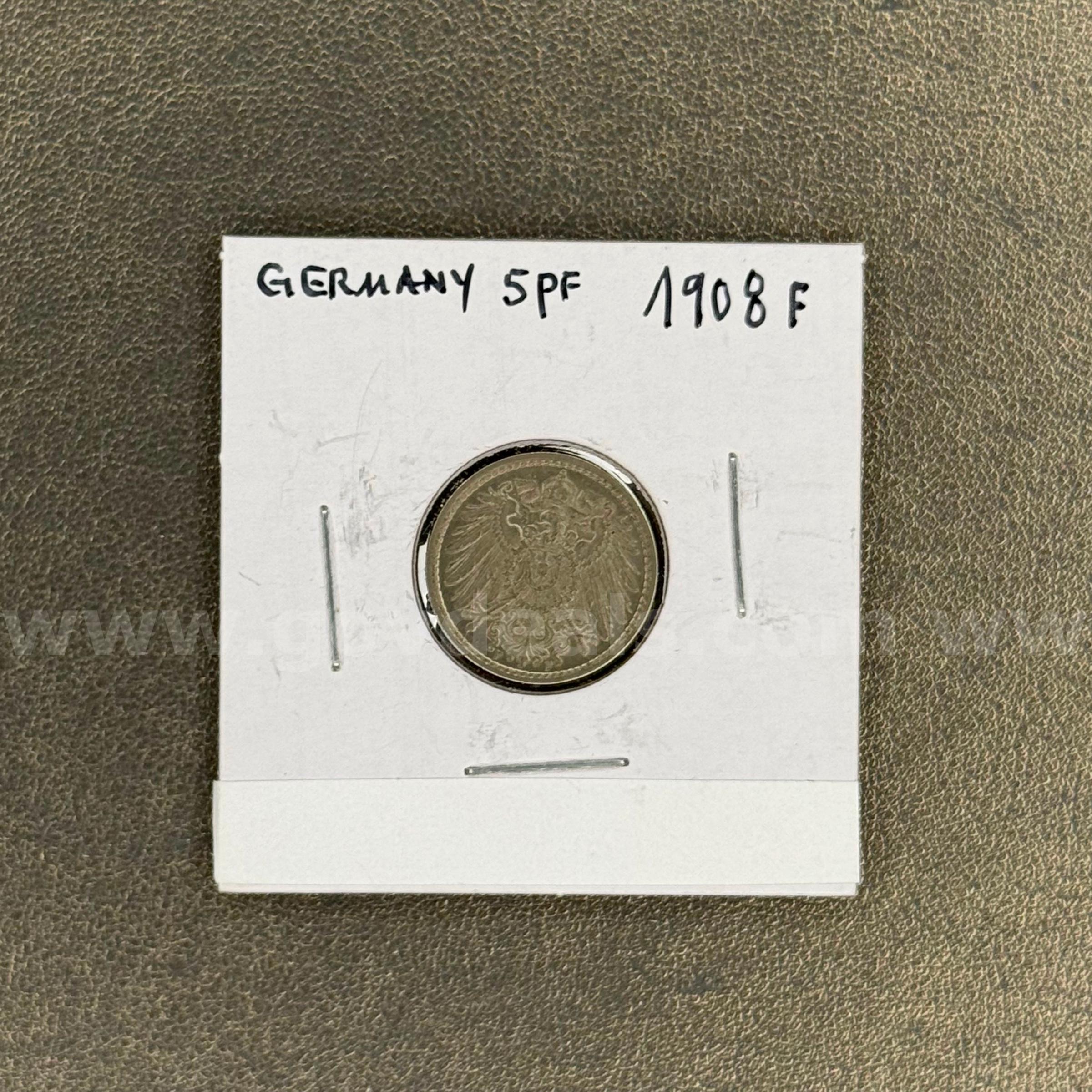 1908 F Germany 5 Pfenning   Government Surplus Auction - Primary Photo