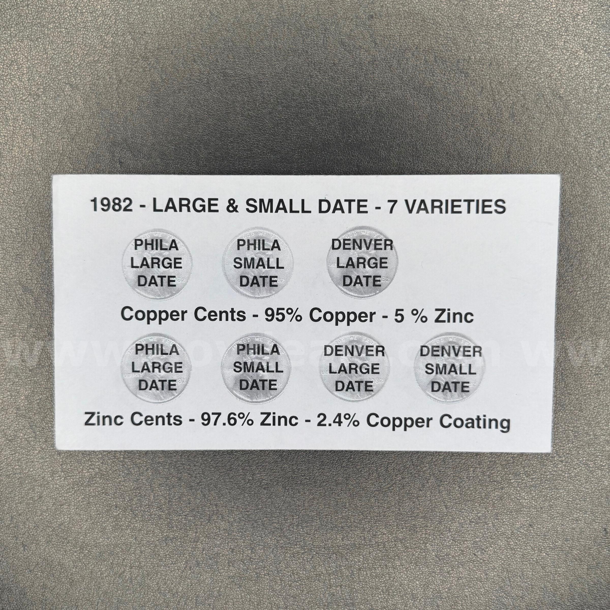1982 Large & Small Date Copper & Zinc Cents   Government Surplus Auction - Primary Photo