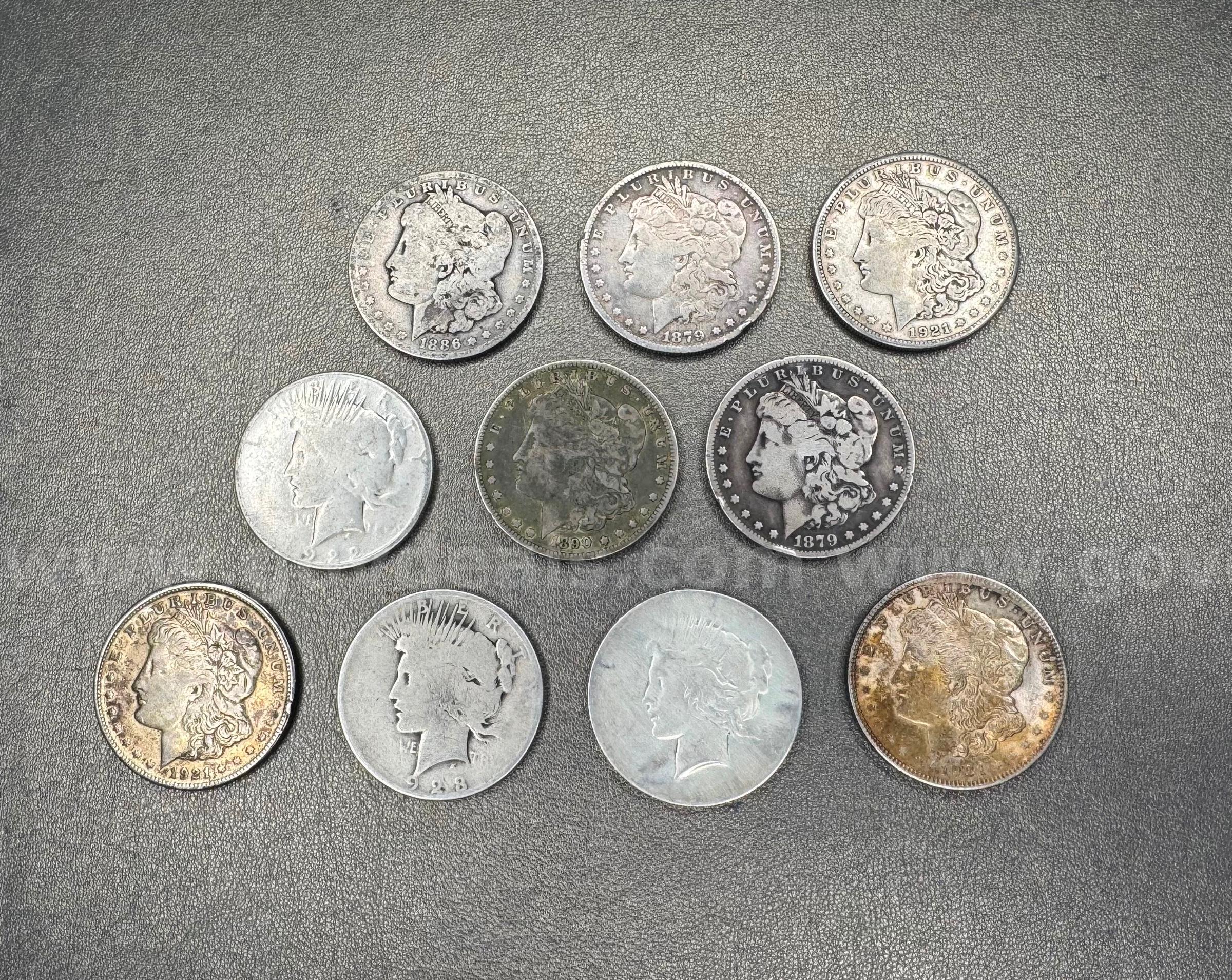 Lot of 10 Silver Dollars- Peace and Morgan   Government Surplus Auction - Primary Photo