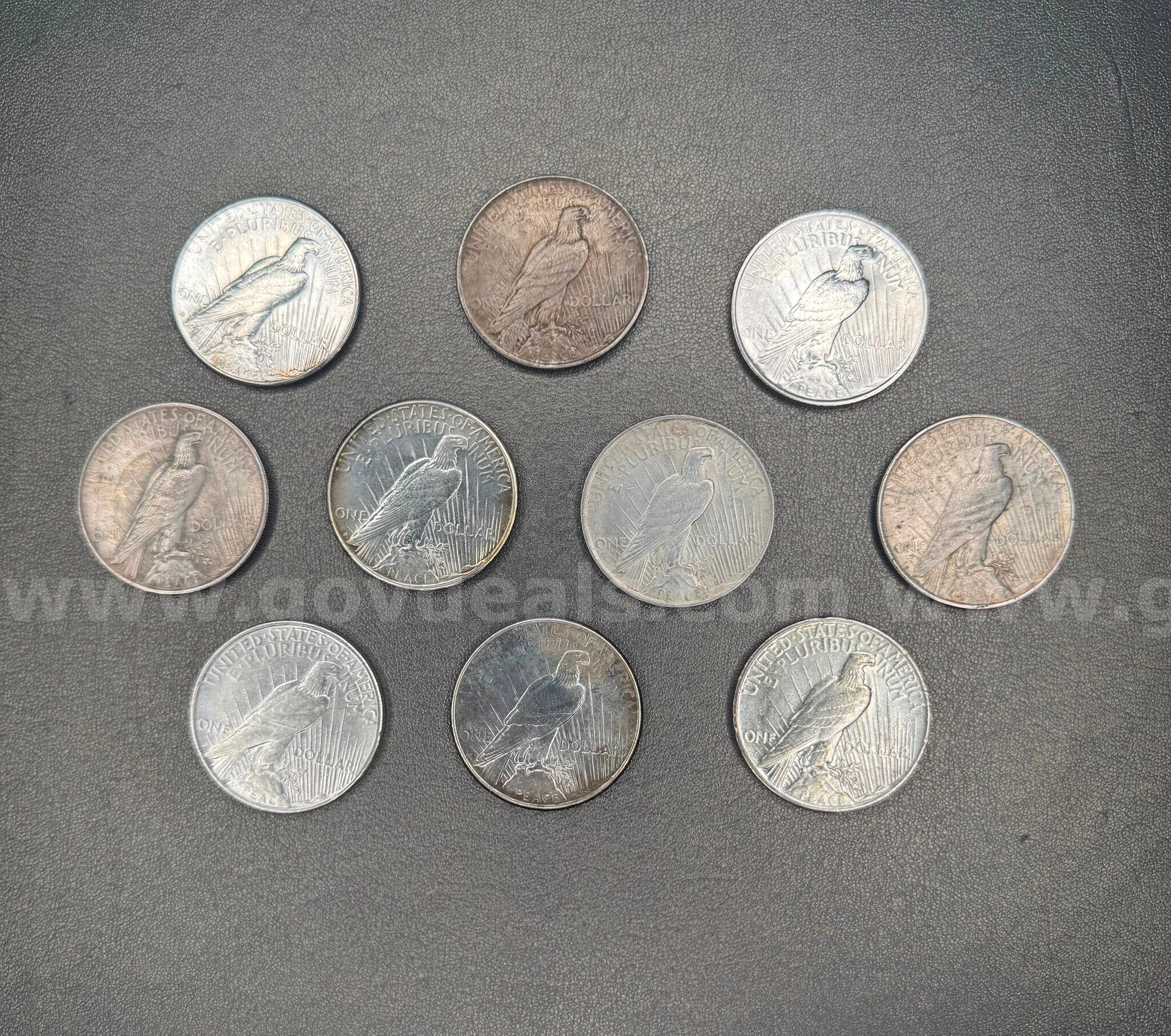 Lot of 10 Silver Dollars - Peace and Morgan   Government Surplus Auction - Photo #2