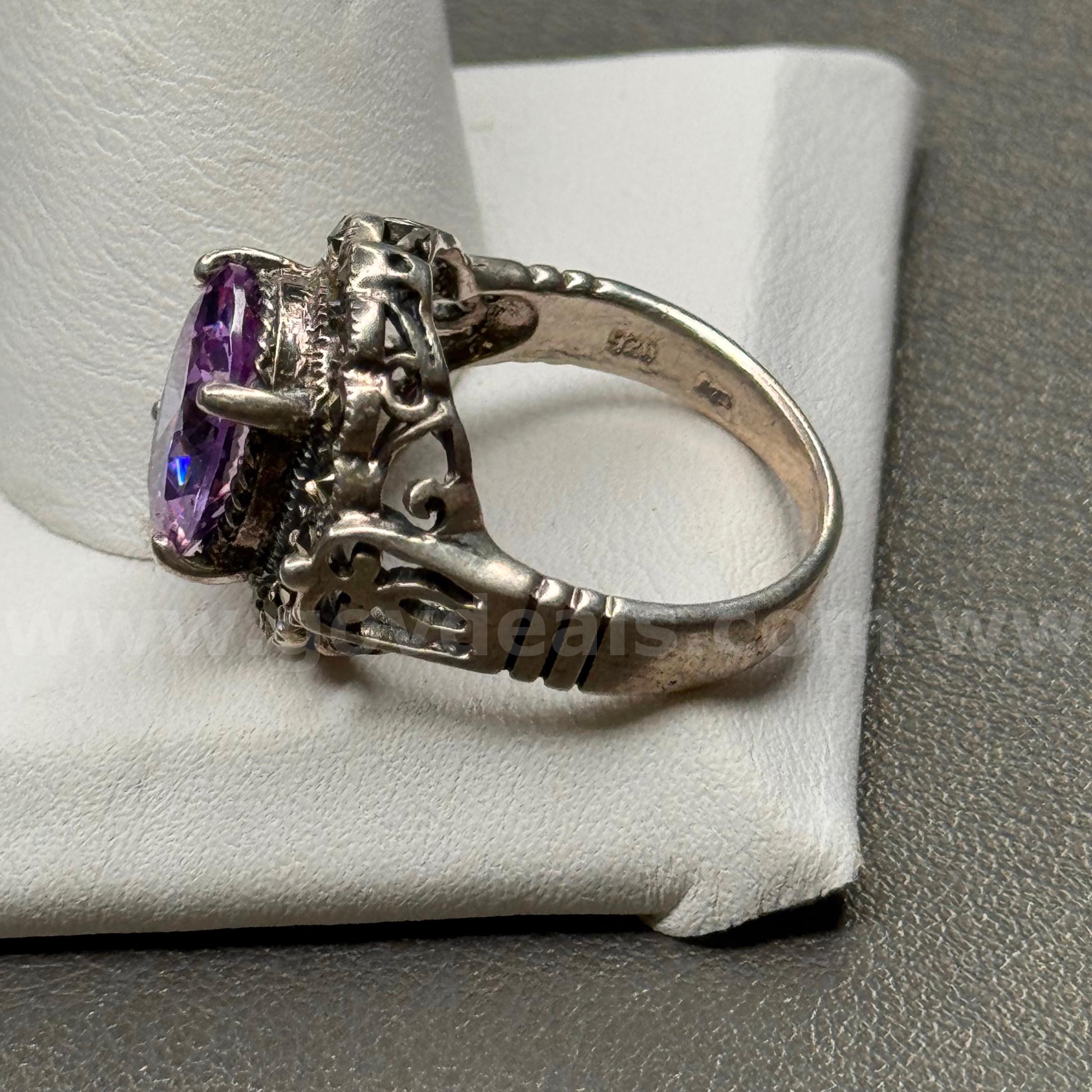 Silver 925 Ring with Purple Stone  925 Government Surplus Auction - Photo #2