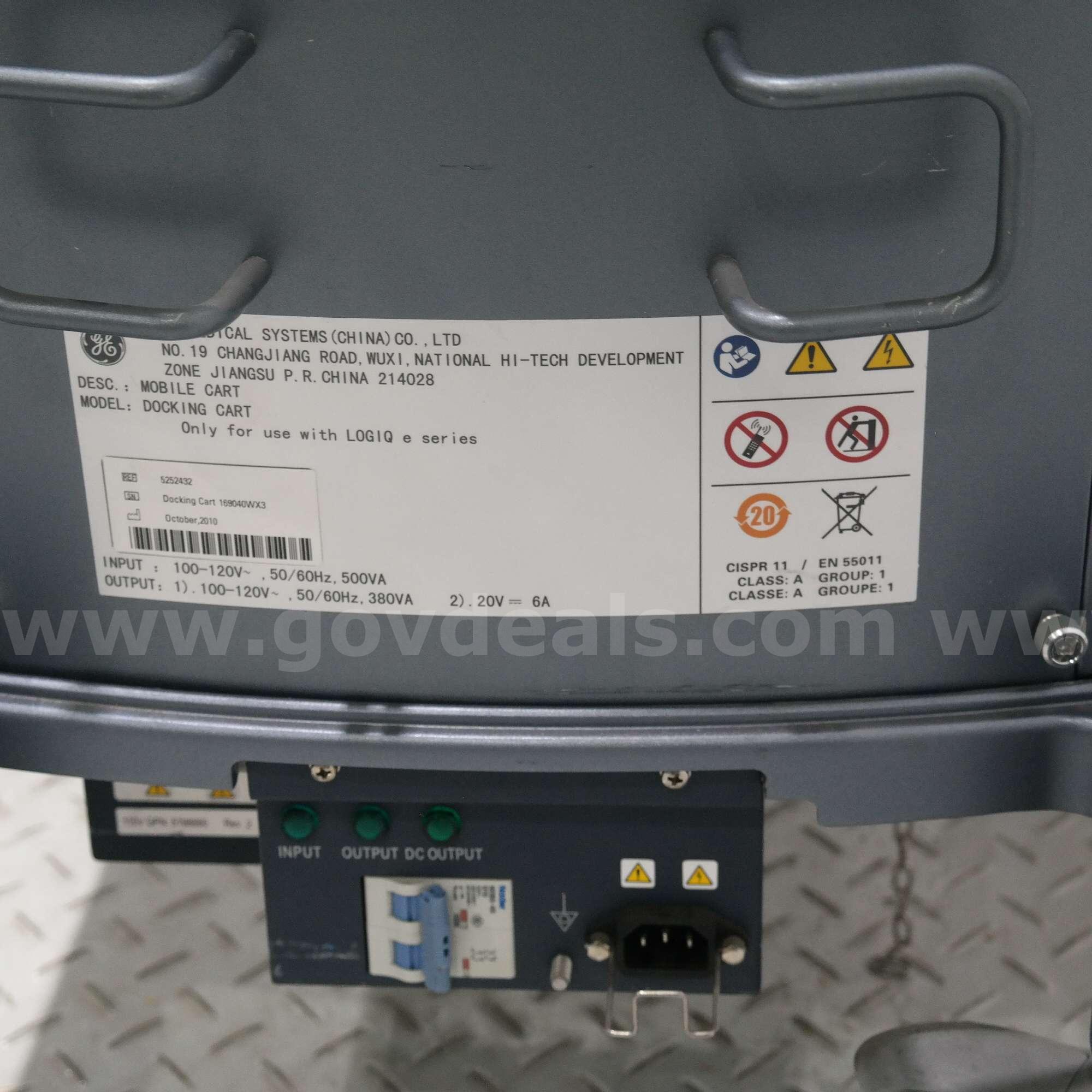 GE Ultrasound Mobile Docking Cart w/ Printer, DVD-R and 3 Probe Ports GE LOGIQ e Government Surplus Auction - Photo #5