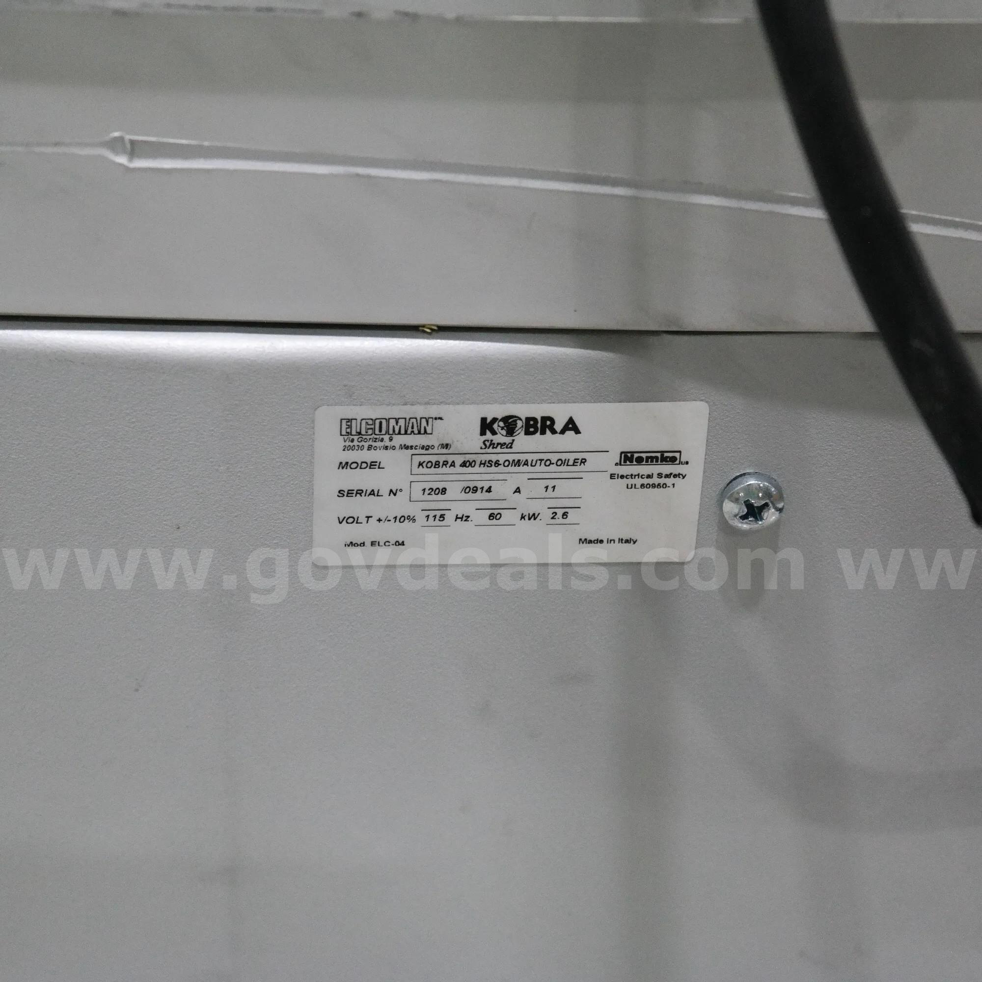 Kybra Auto-Oiler Industrial Shredder Kybra 400 HS6-OM Government Surplus Auction - Photo #5