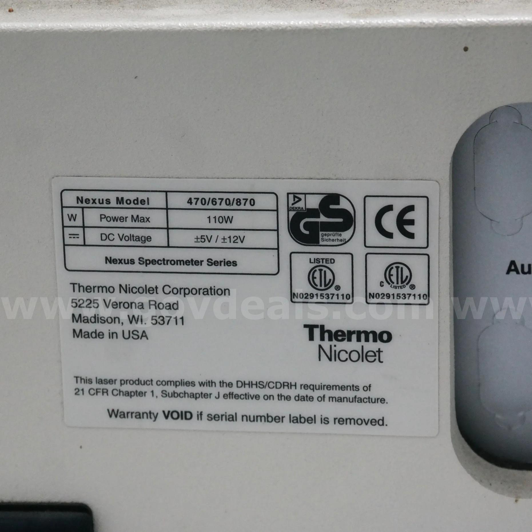 Thermo Nicolet Nexus 870 FT-IR Spectrometer - FOR PARTS OR REPAIR Thermo Nicolet 870 Government Surplus Auction - Photo #5