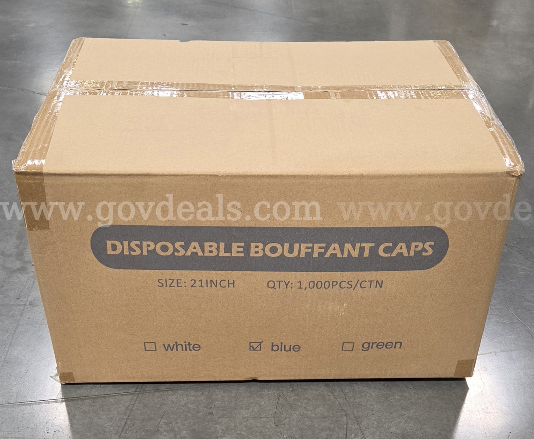 Case of 1,000 Blue Disposable Bouffant Caps - 21-Inch, New/Unused Surplus Case 000 Government Surplus Auction - Primary Photo
