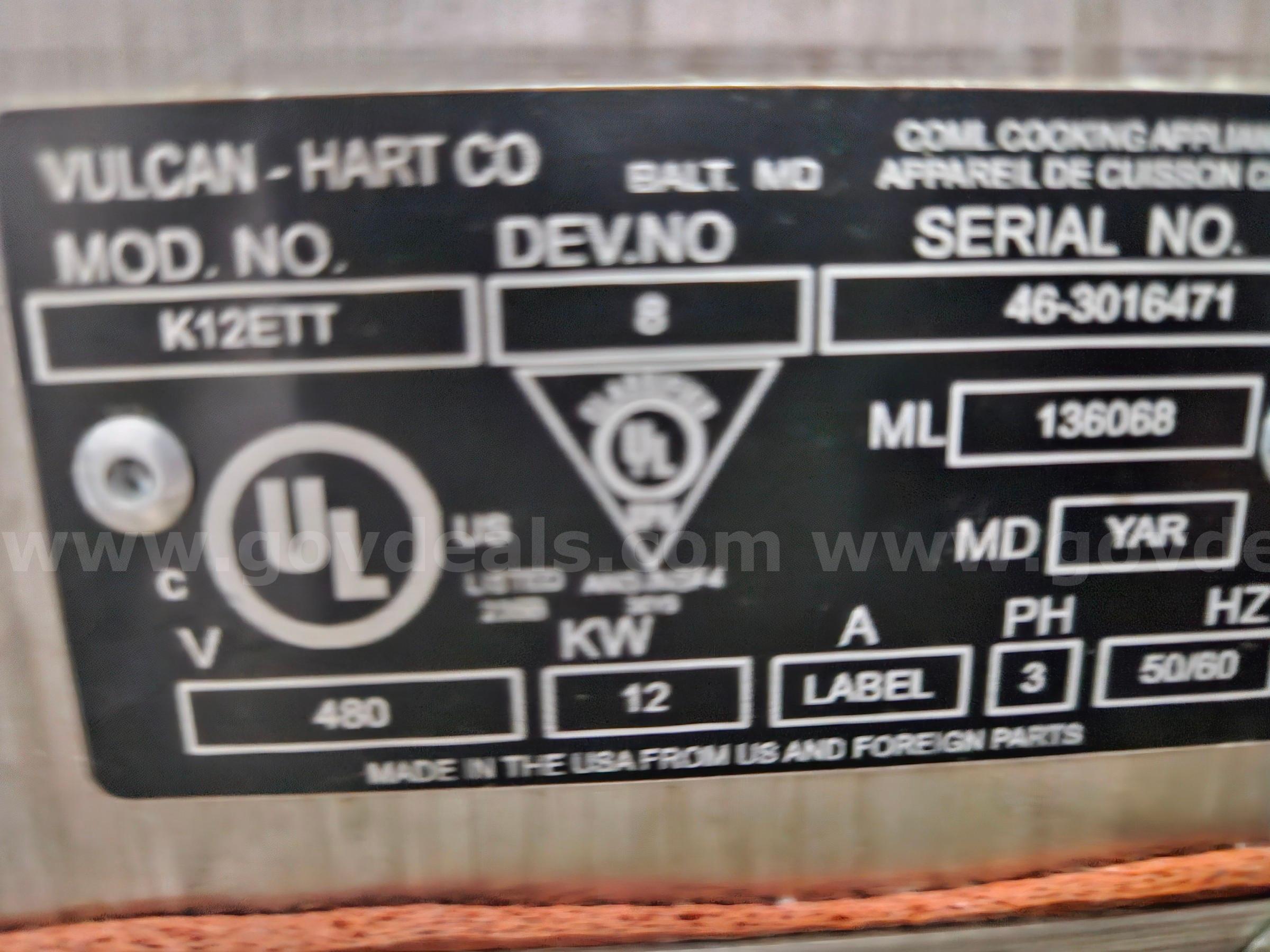 Vulcan Tilting Kettle Vulcan K12ETT Government Surplus Auction - Photo #2