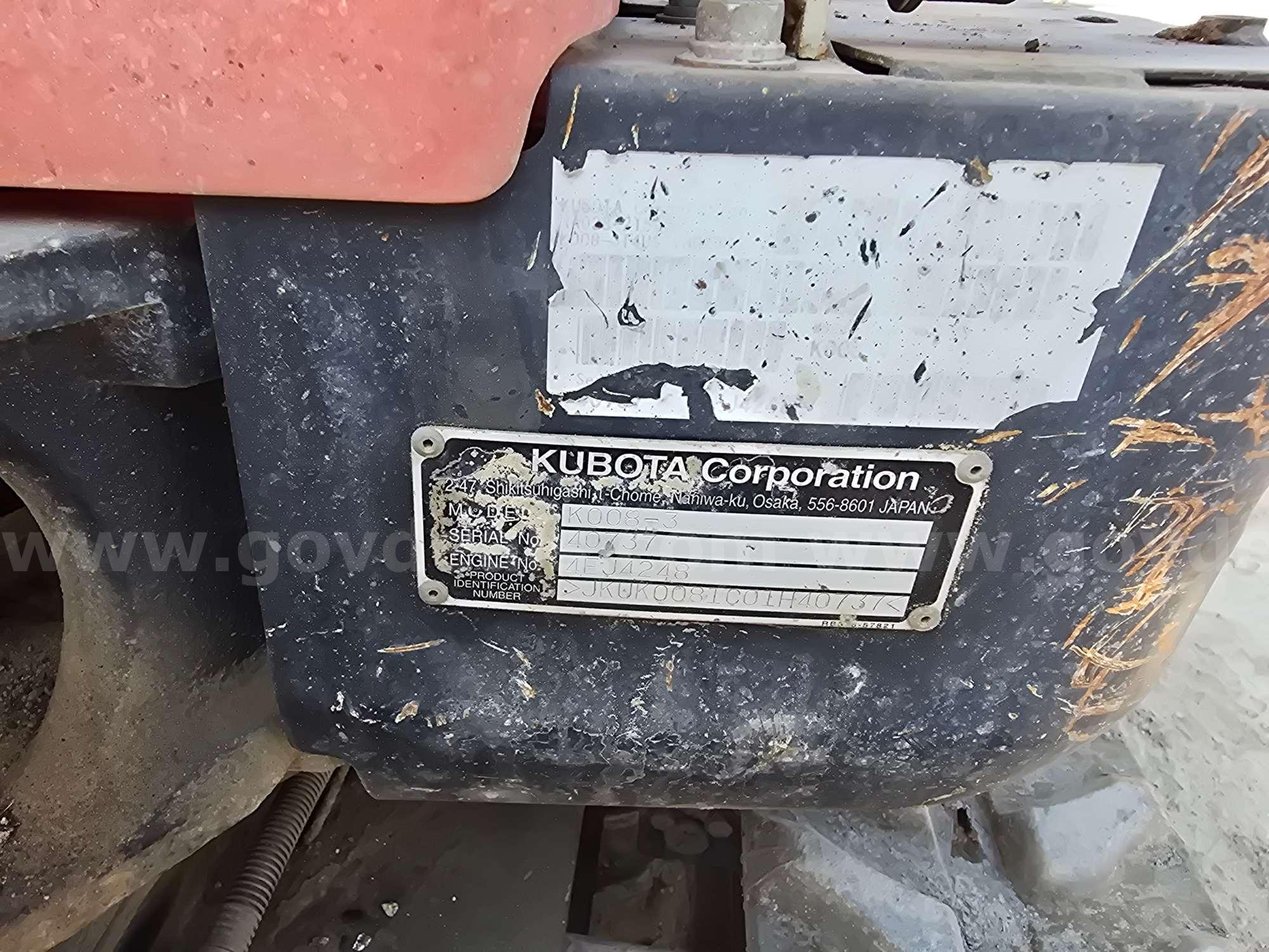 2014 Kubota K008-3 Compact Hydraulic Excavator Kubota K008 Government Surplus Auction - Photo #6