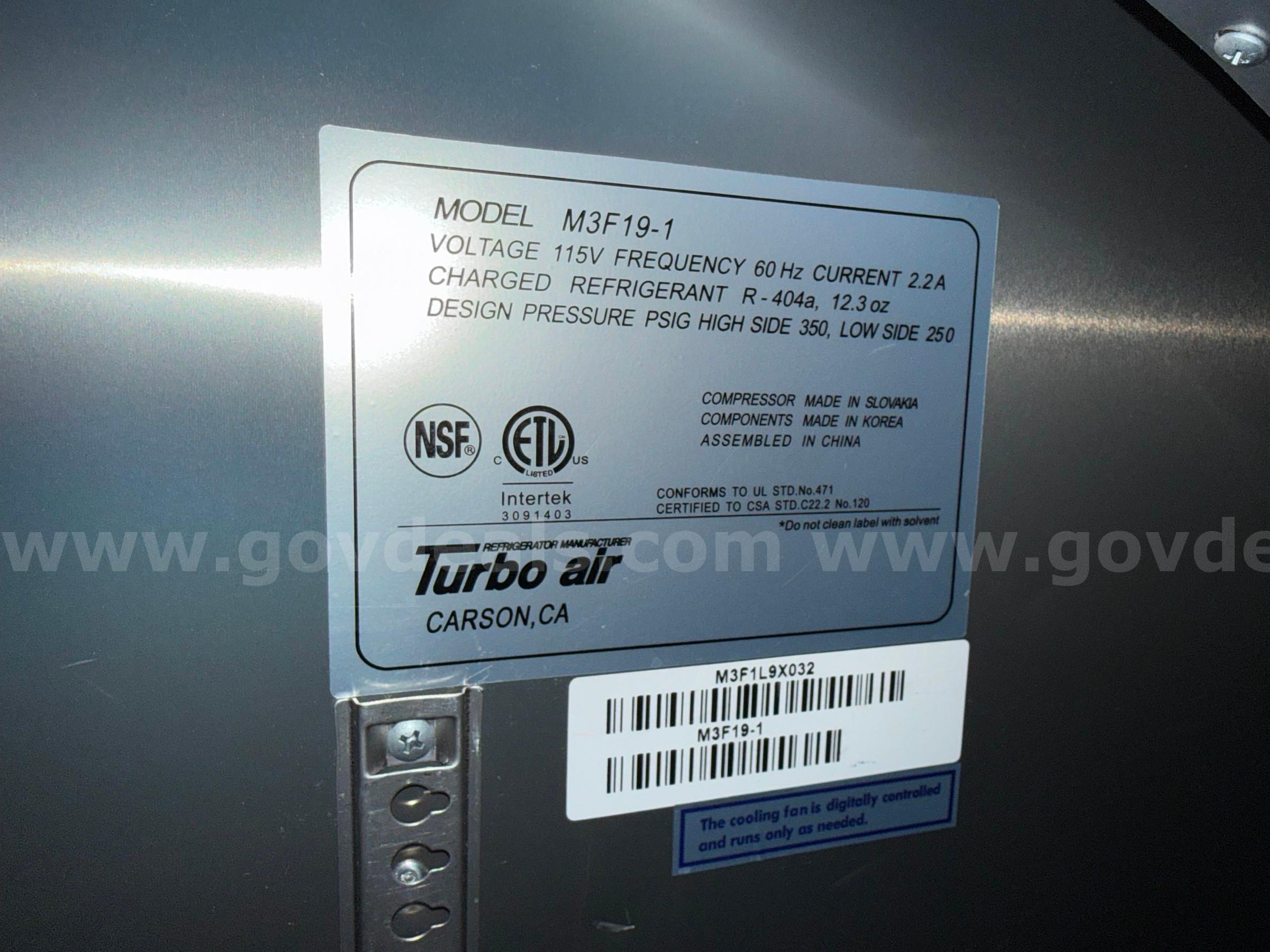 Single door freezer Turbo Air  Government Surplus Auction - Photo #2