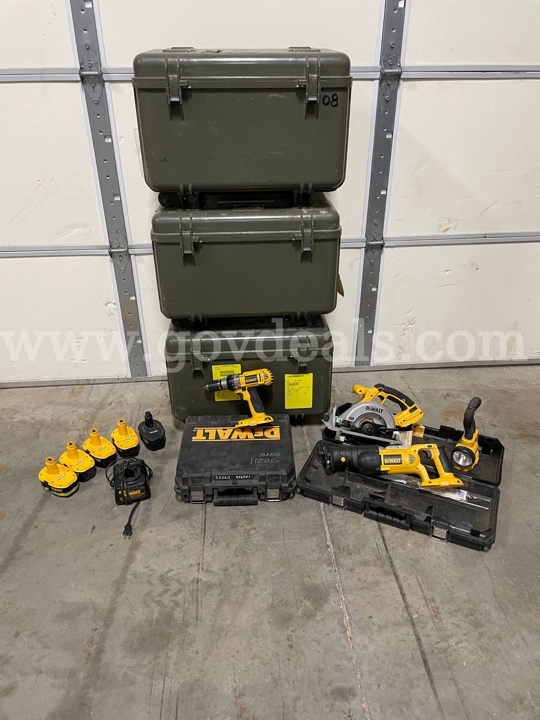 3 S-K tool boxes and 18V Dewalt power tools S-K and Dewalt  Government Surplus Auction - Primary Photo