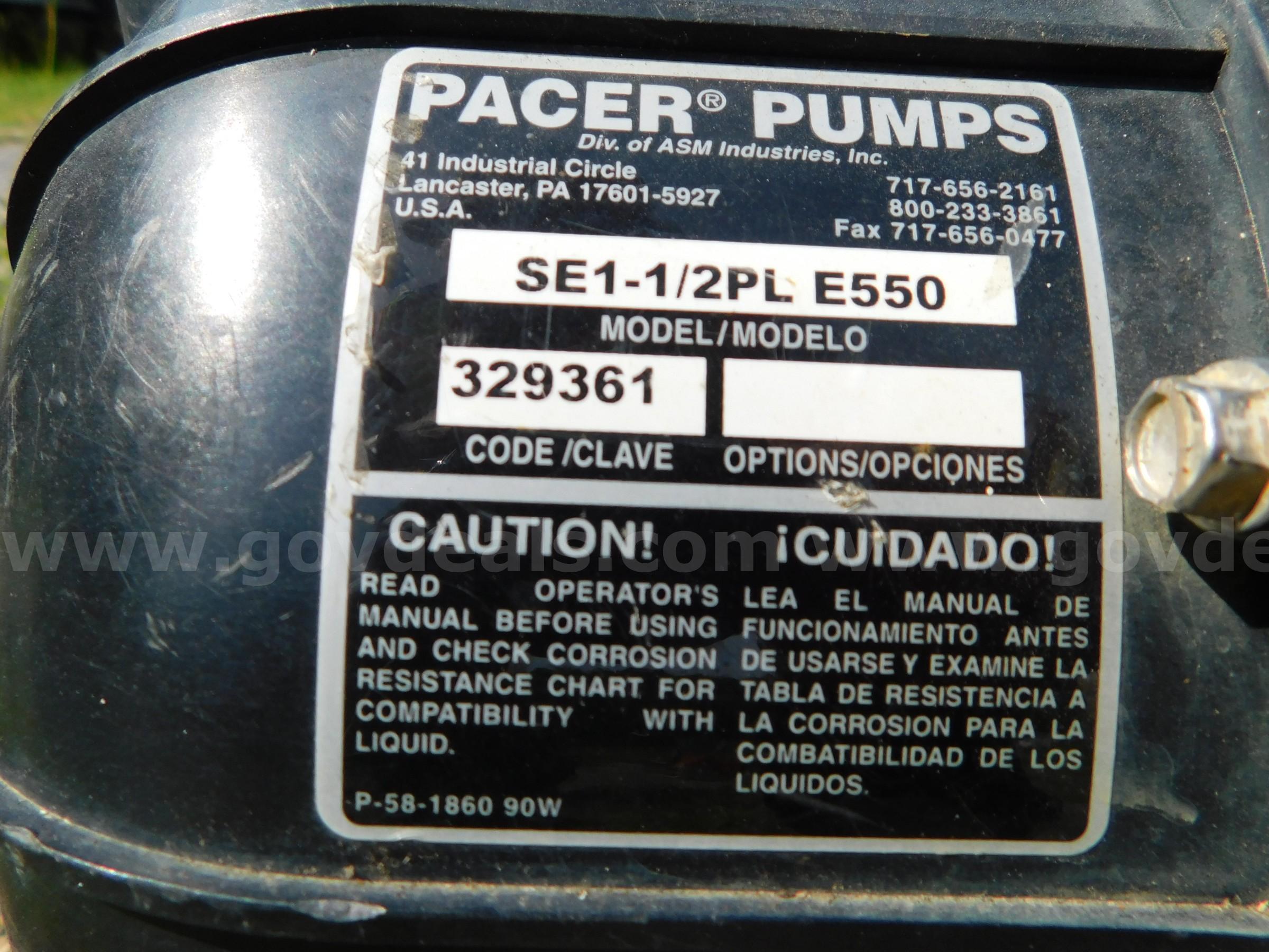 PUMP, PACER PACER SE1-1/2PL E550 Government Surplus Auction - Photo #5