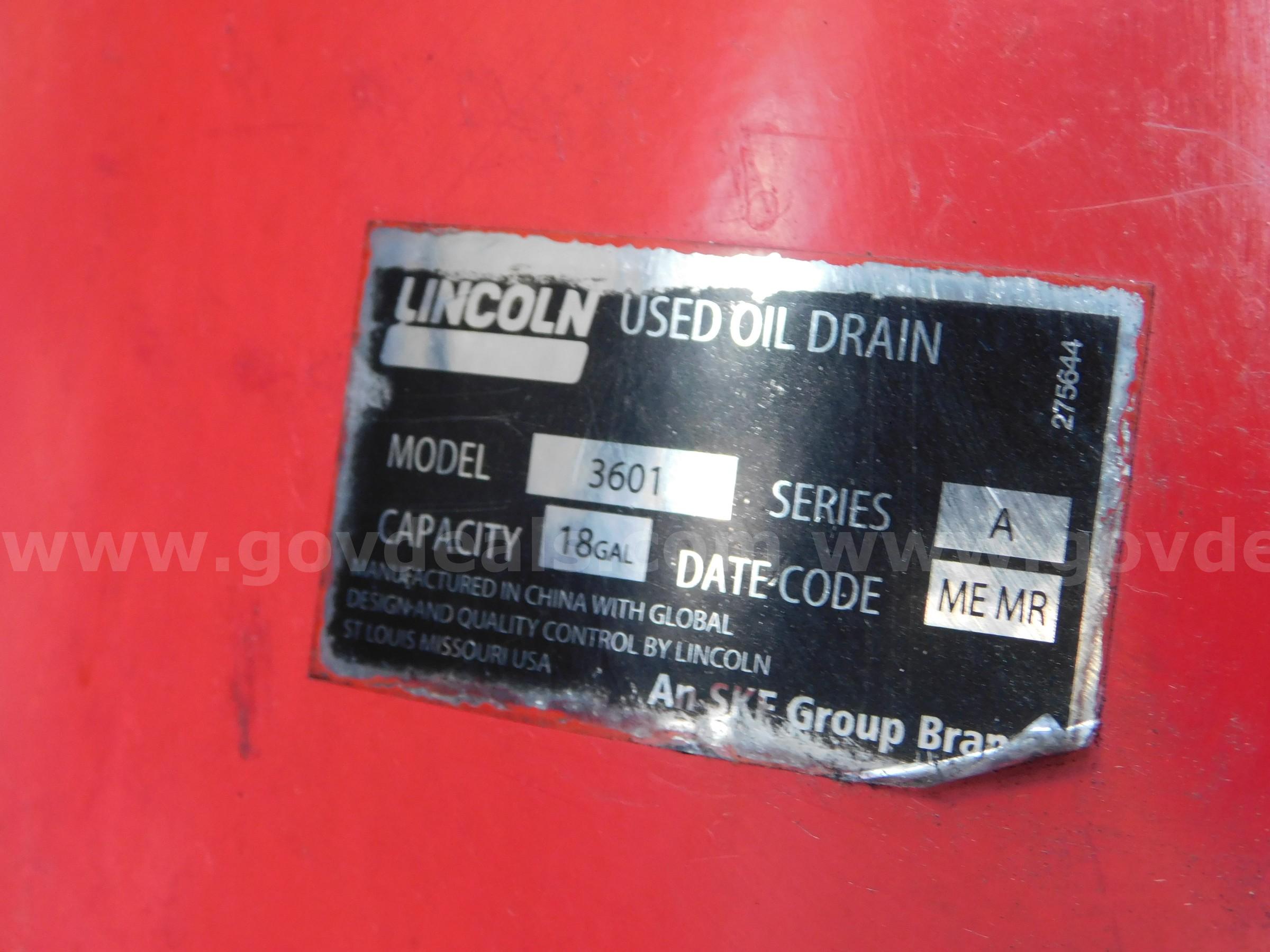 OIL DRAIN CONTAINER TANKS, 3 , TWO LINCOLN, 18 GAL, - ONE UNKNOWN LINCOLN 3601 Government Surplus Auction - Photo #5