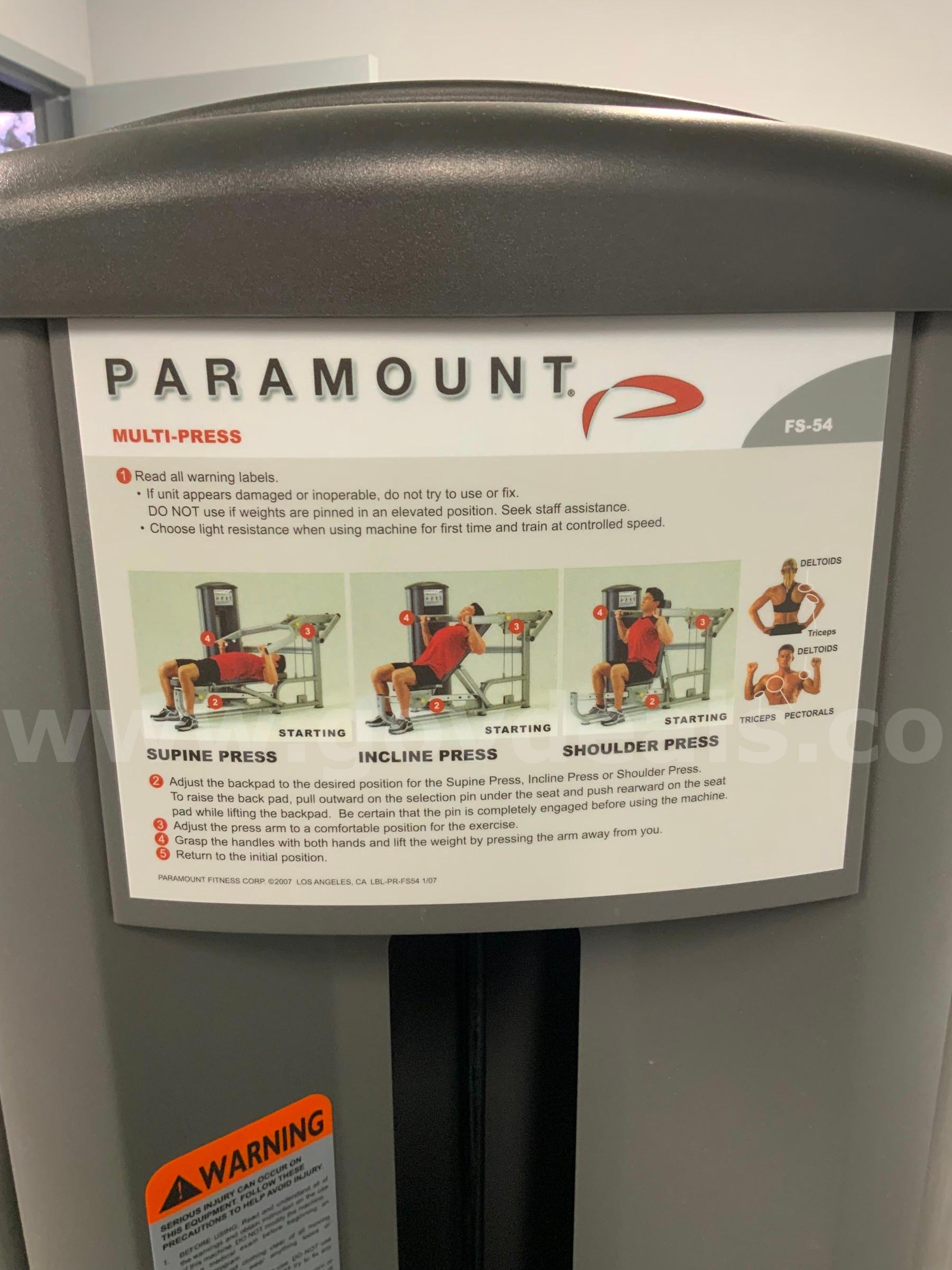Paramount FS-54 Multi-Press Machine Supine Incline Shoulder Press Exercise Gym Equipment  #R2 Paramount FS-54 Government Surplus Auction - Photo #6