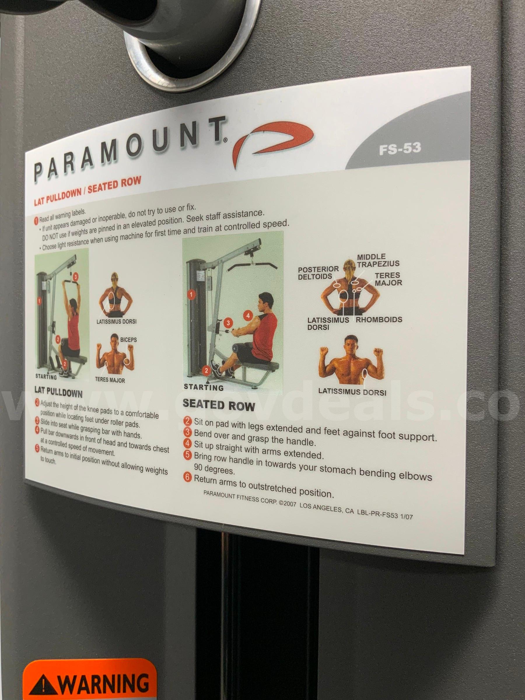 Paramount FS-53 Lat Pull Down Seated Row Combination Machine Gym Exercise Equipment #R3 Paramount FS-53 Government Surplus Auction - Photo #6