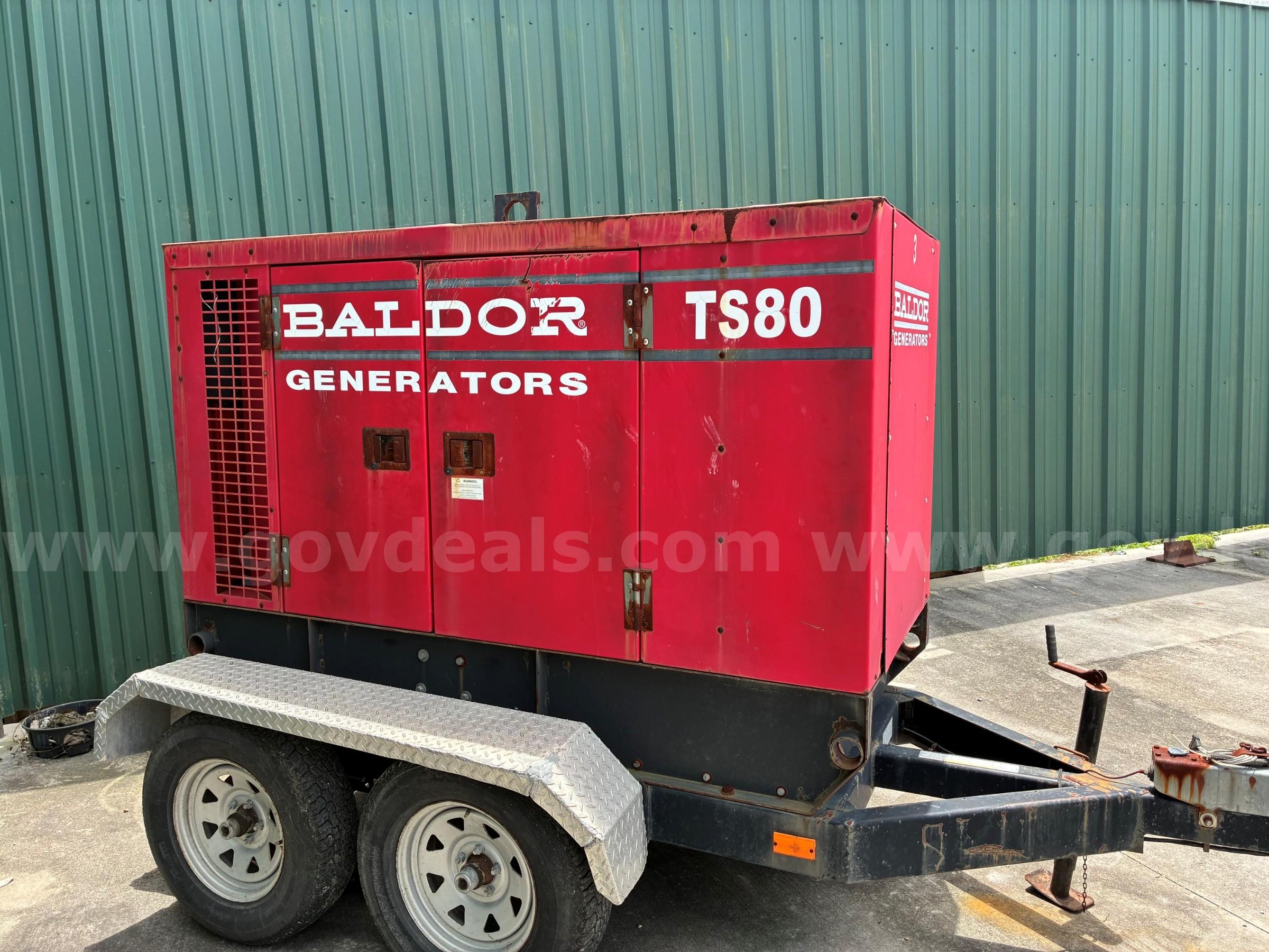 2005 Baldor TS80T Mobile Generator: 65 kW -towable unit powered by a John Deere diesel engin