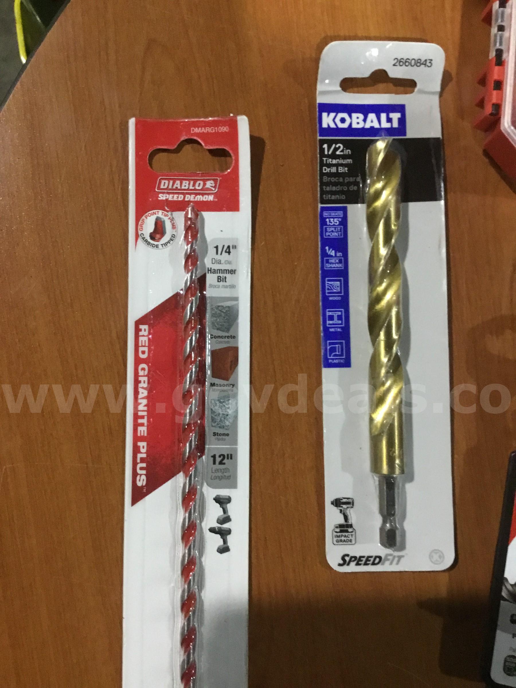 Box of misc drill bits & red diamond cut blades  "DH"   Government Surplus Auction - Photo #2