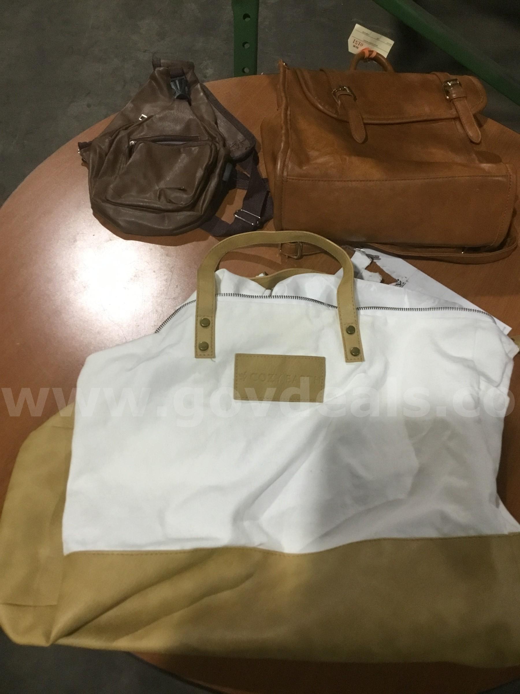 White & brown bag, dark brown leather bag  "DH"
