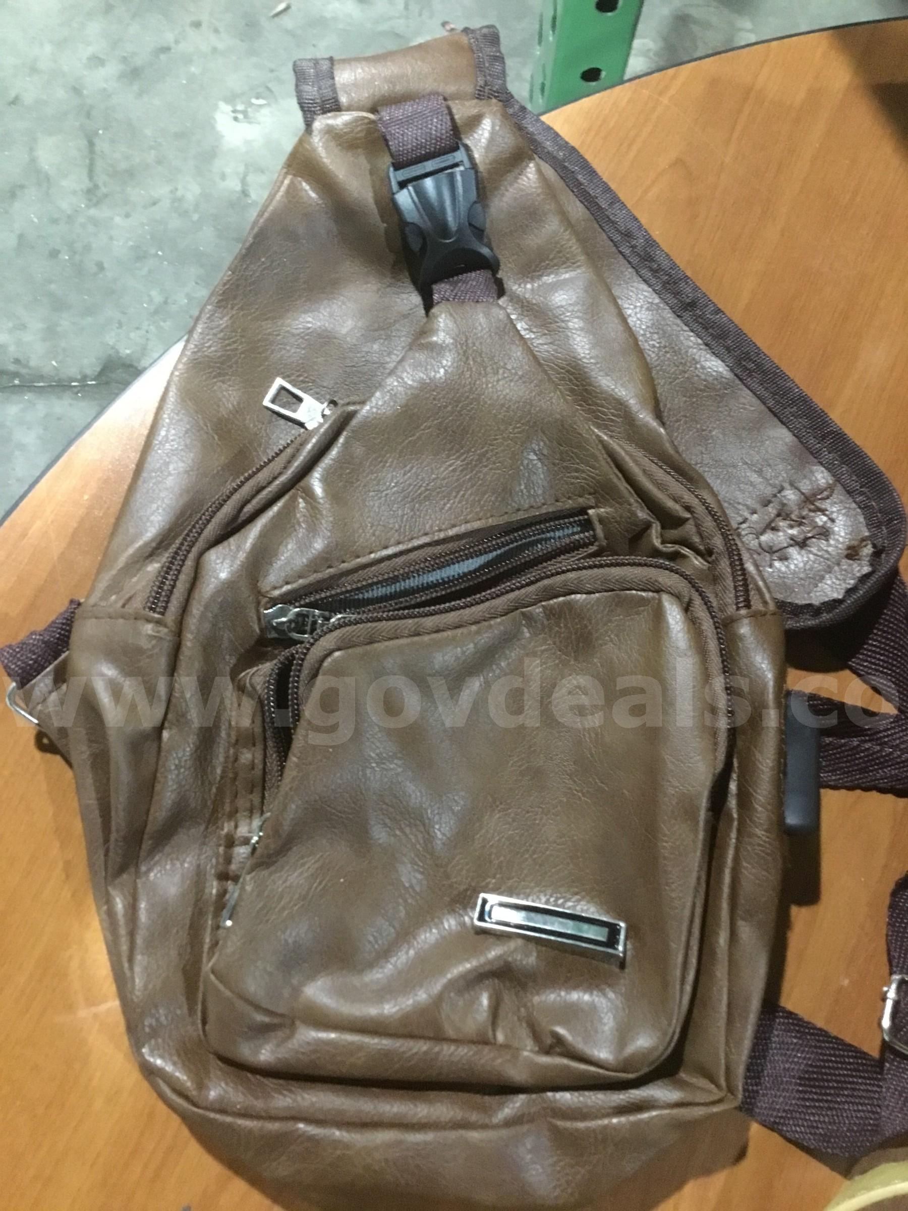 White & brown bag, dark brown leather bag  "DH"   Government Surplus Auction - Photo #2