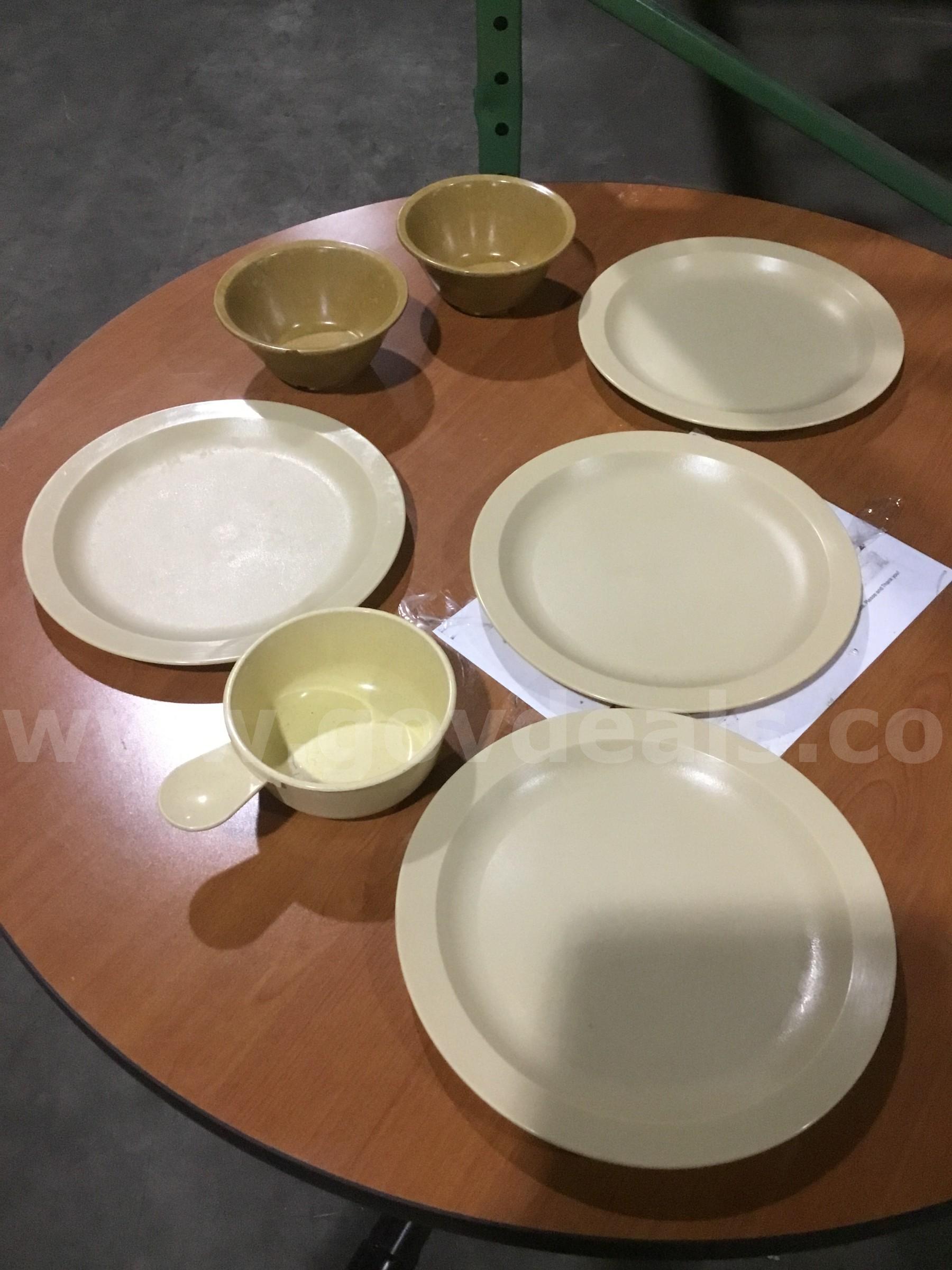 Lot of items-tan plates, and brown small bowls  "DH"   Government Surplus Auction - Primary Photo