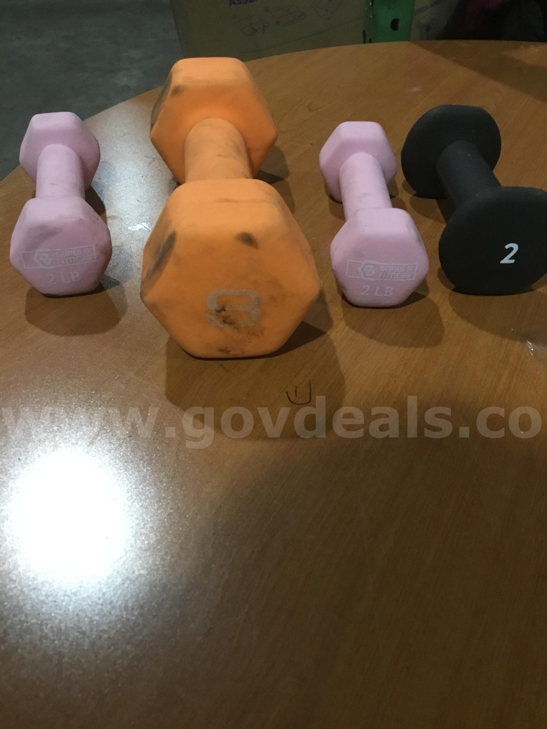 4 misc dumbbells "DH"   Government Surplus Auction - Primary Photo