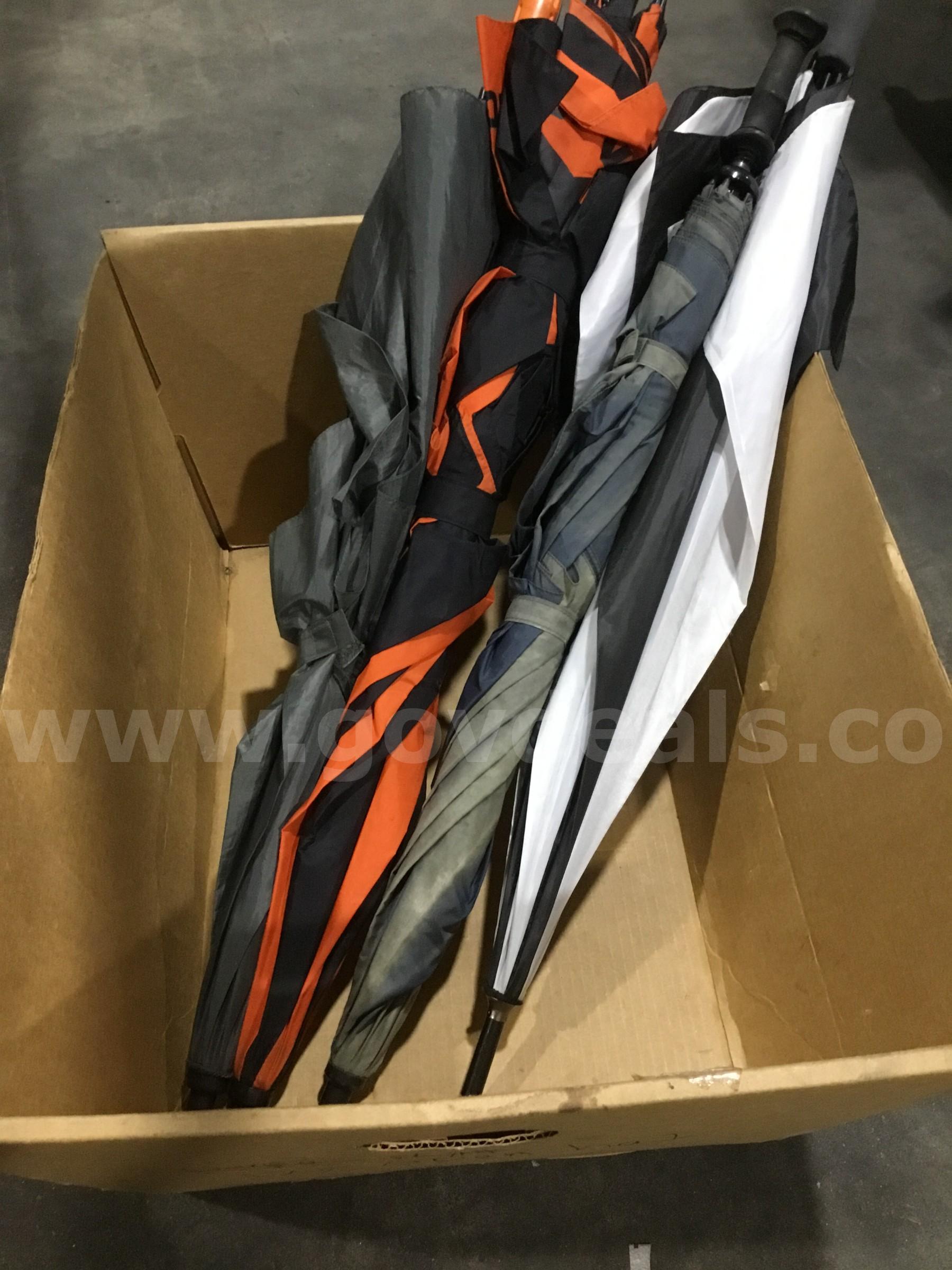 4 misc umbrellas-orange & black striped umbrella  "DH"   Government Surplus Auction - Photo #2