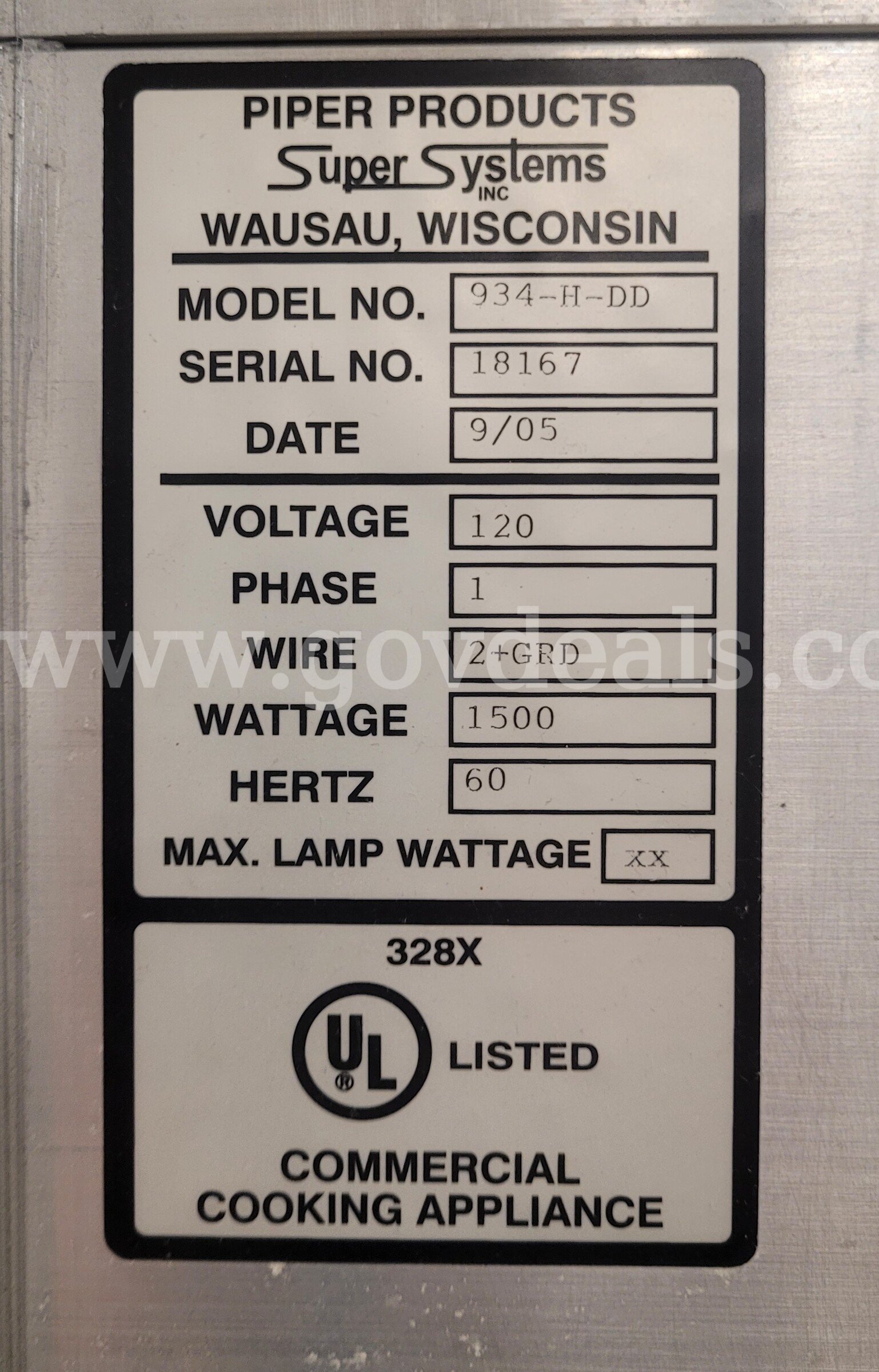 Non-Insulated Proofer Cabinet Piper Products 934-H-DD Government Surplus Auction - Photo #5