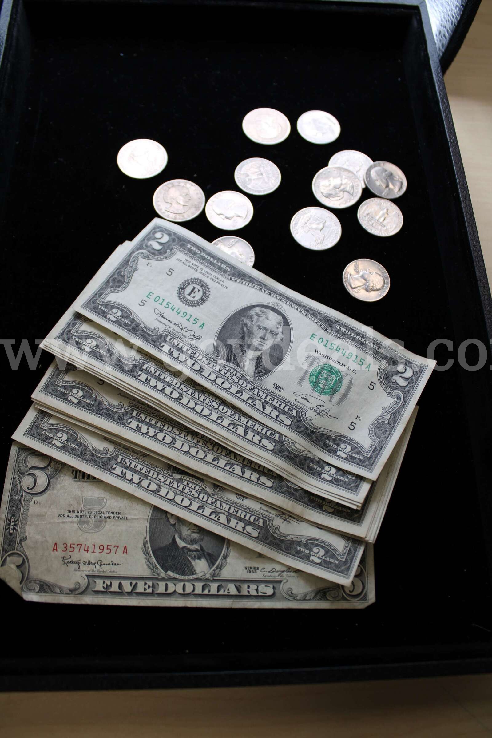 $5 BILL (1); $2 BILL (15); $1 COIN (6); QUARTER (7)   Government Surplus Auction - Primary Photo