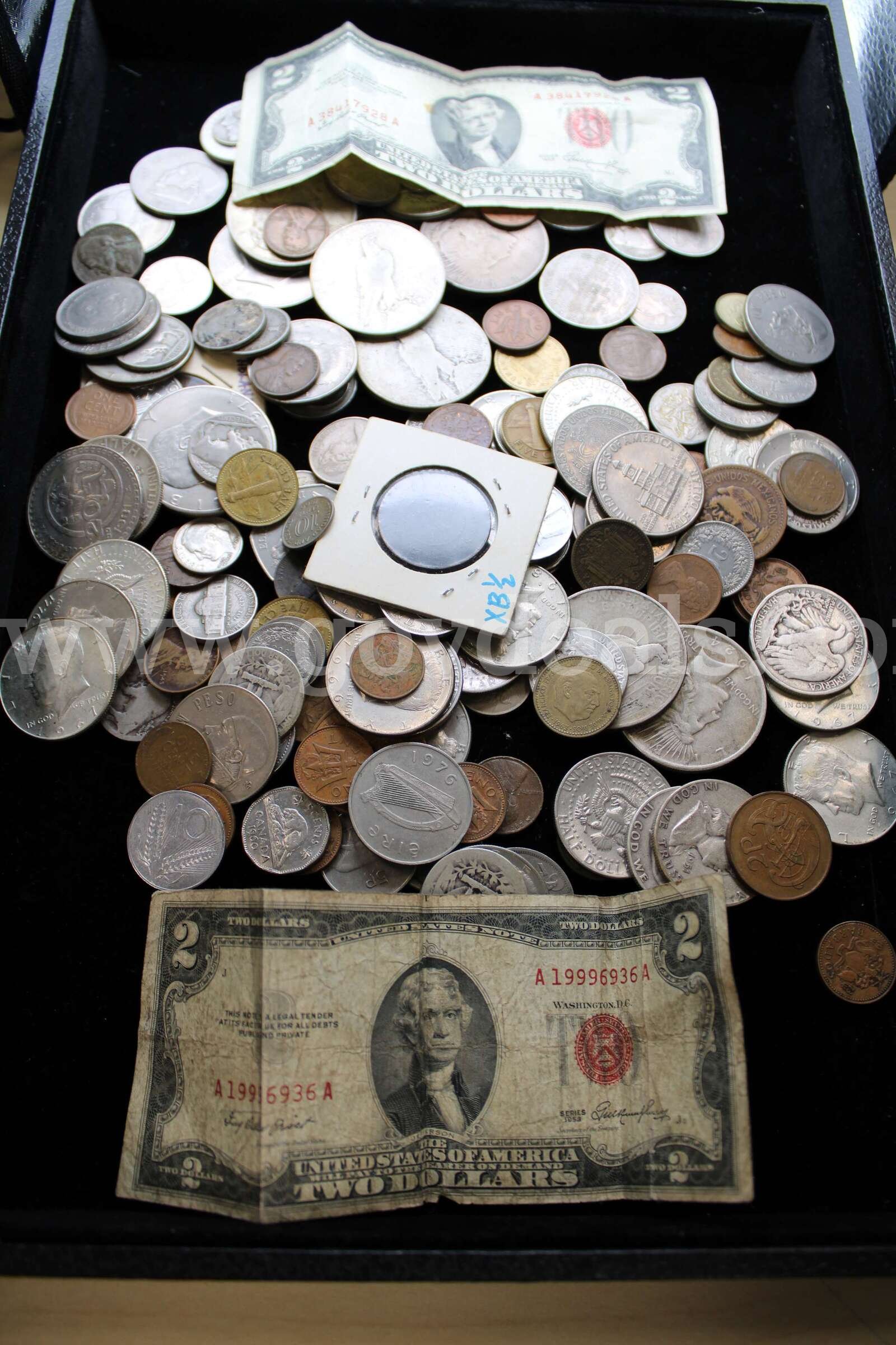 $2 BILL (2); DIMES (7); QUARTERS (4); NICKELS (10); PENNY (22); $1 COIN (8)   Government Surplus Auction - Primary Photo