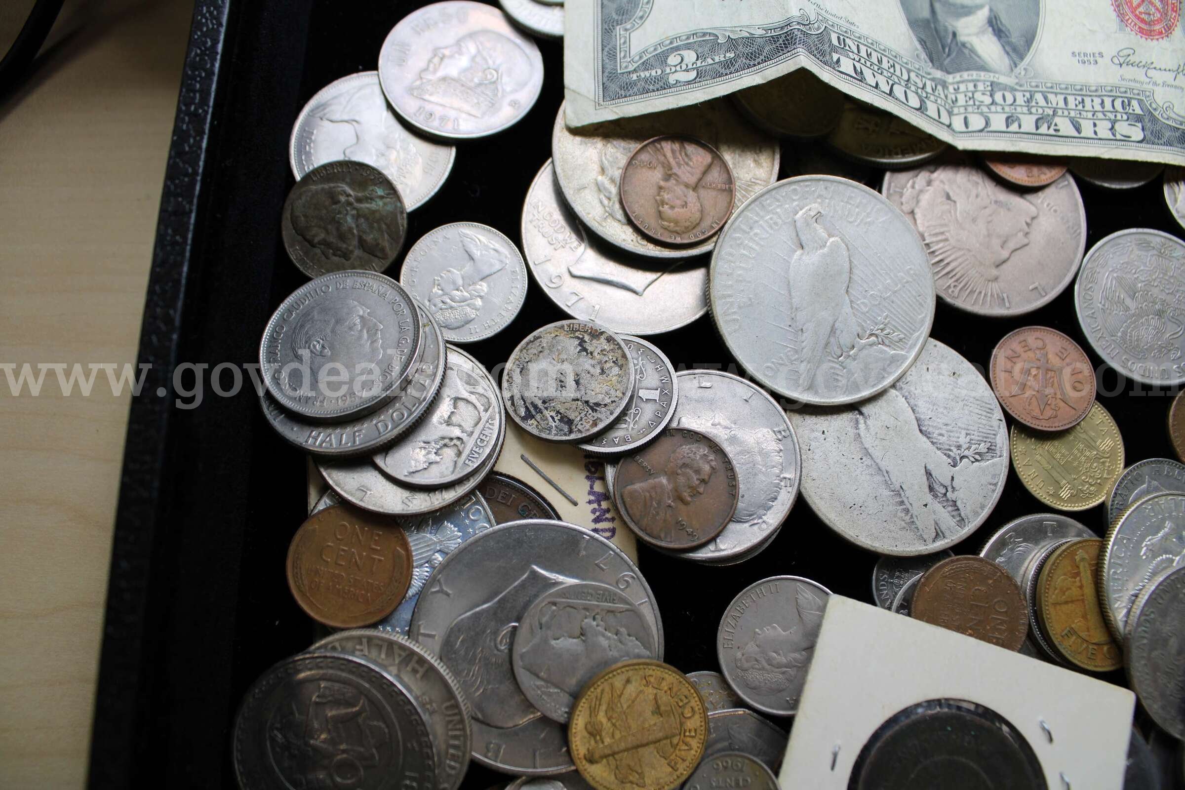 $2 BILL (2); DIMES (7); QUARTERS (4); NICKELS (10); PENNY (22); $1 COIN (8)   Government Surplus Auction - Photo #4