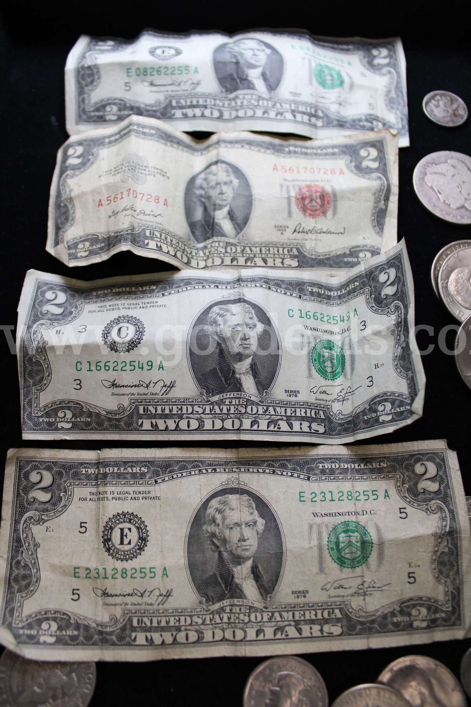 $2 BILL (4); $1 COIN (13); HALF DOLLAR (14); QUARTER (3); DIME (2); NICKEL (4)   Government Surplus Auction - Photo #2