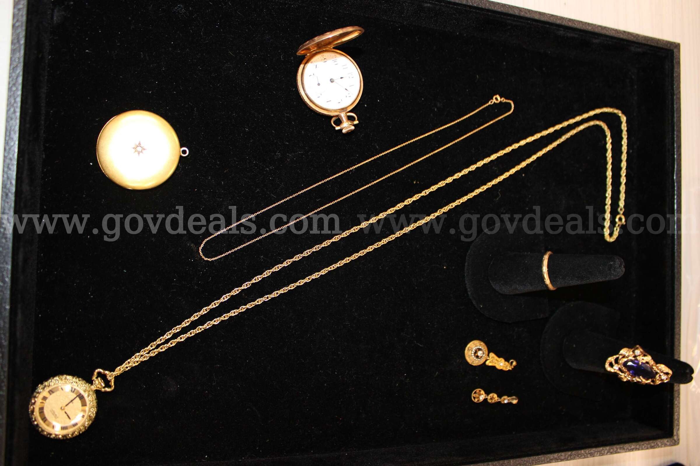 Pocket Watch (2)    Rings (2)     Charm (1)    Earrings (2)     Chain (1)   Government Surplus Auction - Photo #2