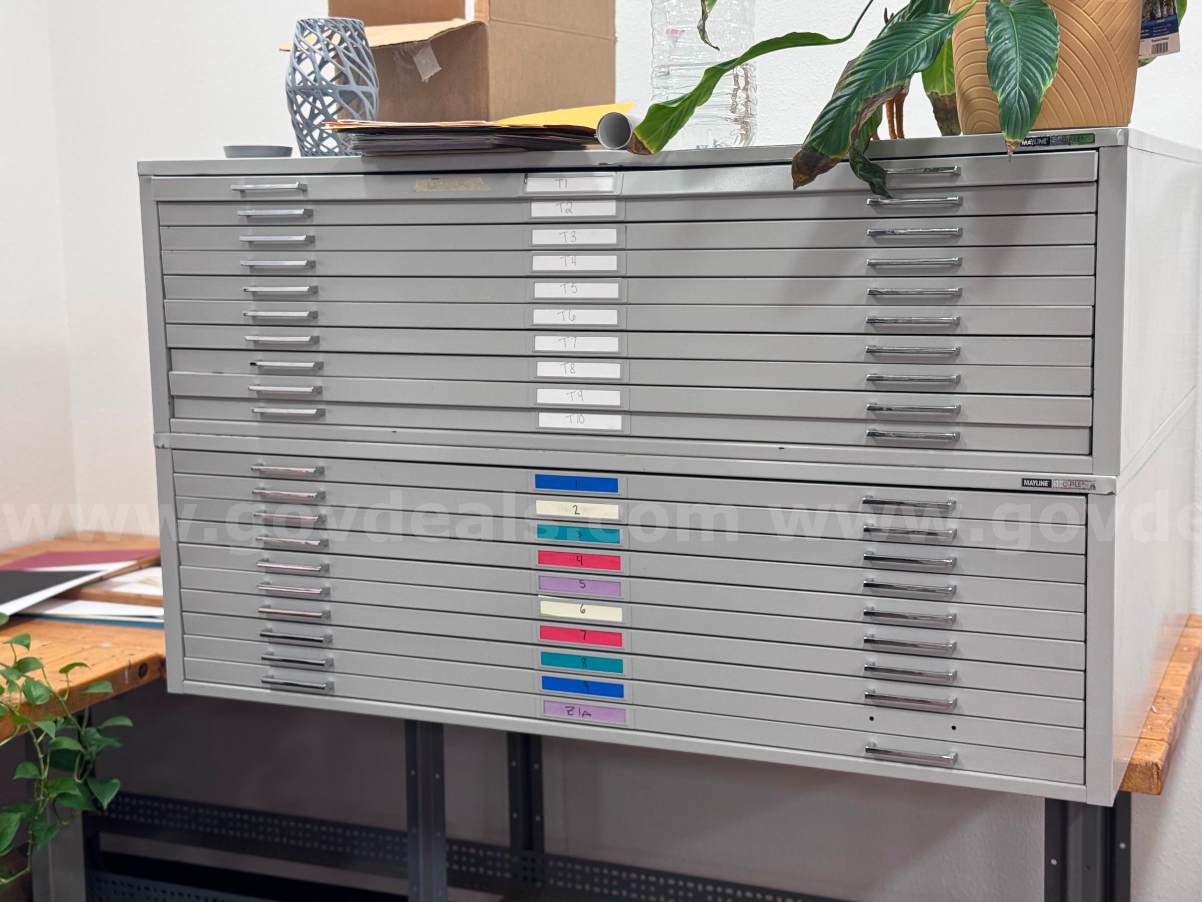 Mayline C-File Ten Drawer Flat File 53” Gray (x2)   Government Surplus Auction - Primary Photo