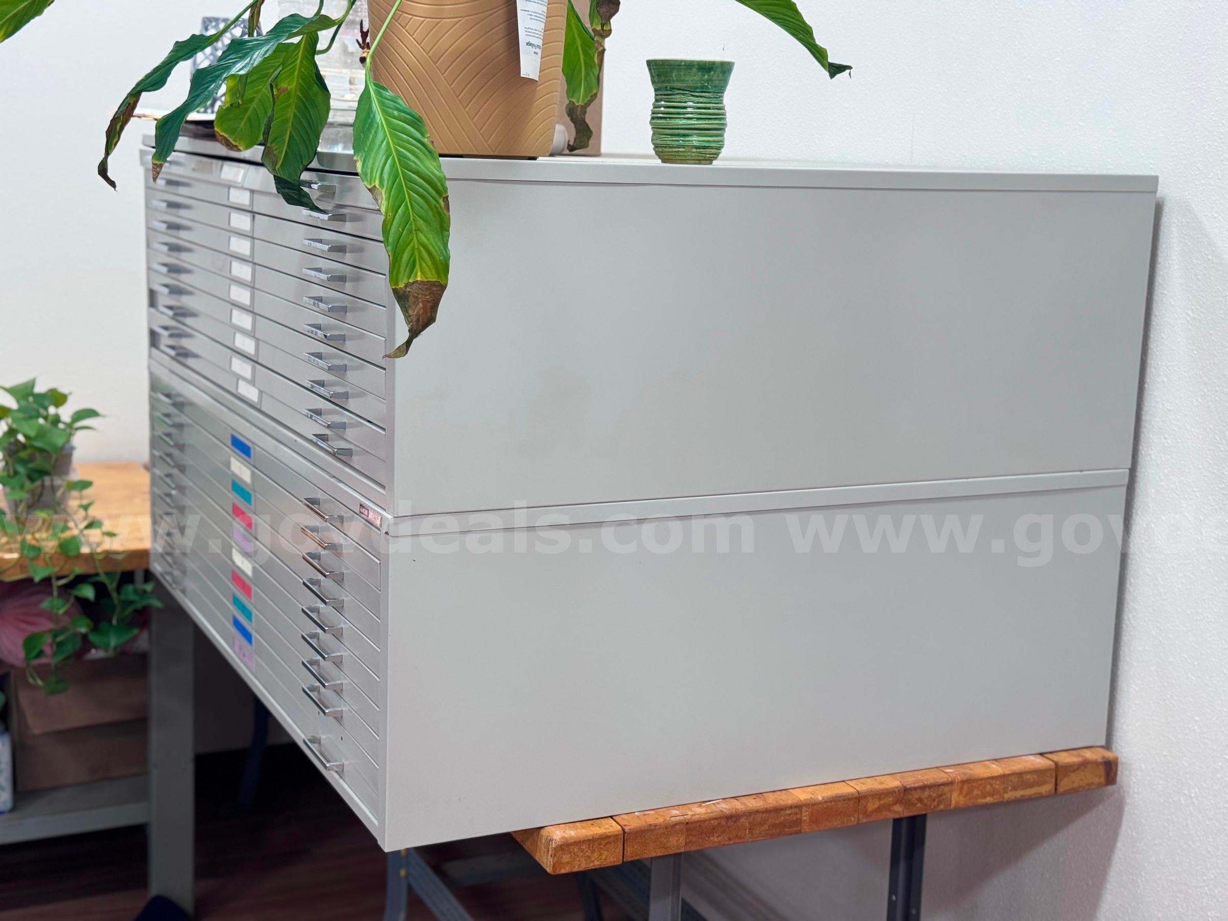 Mayline C-File Ten Drawer Flat File 53” Gray (x2)   Government Surplus Auction - Photo #3