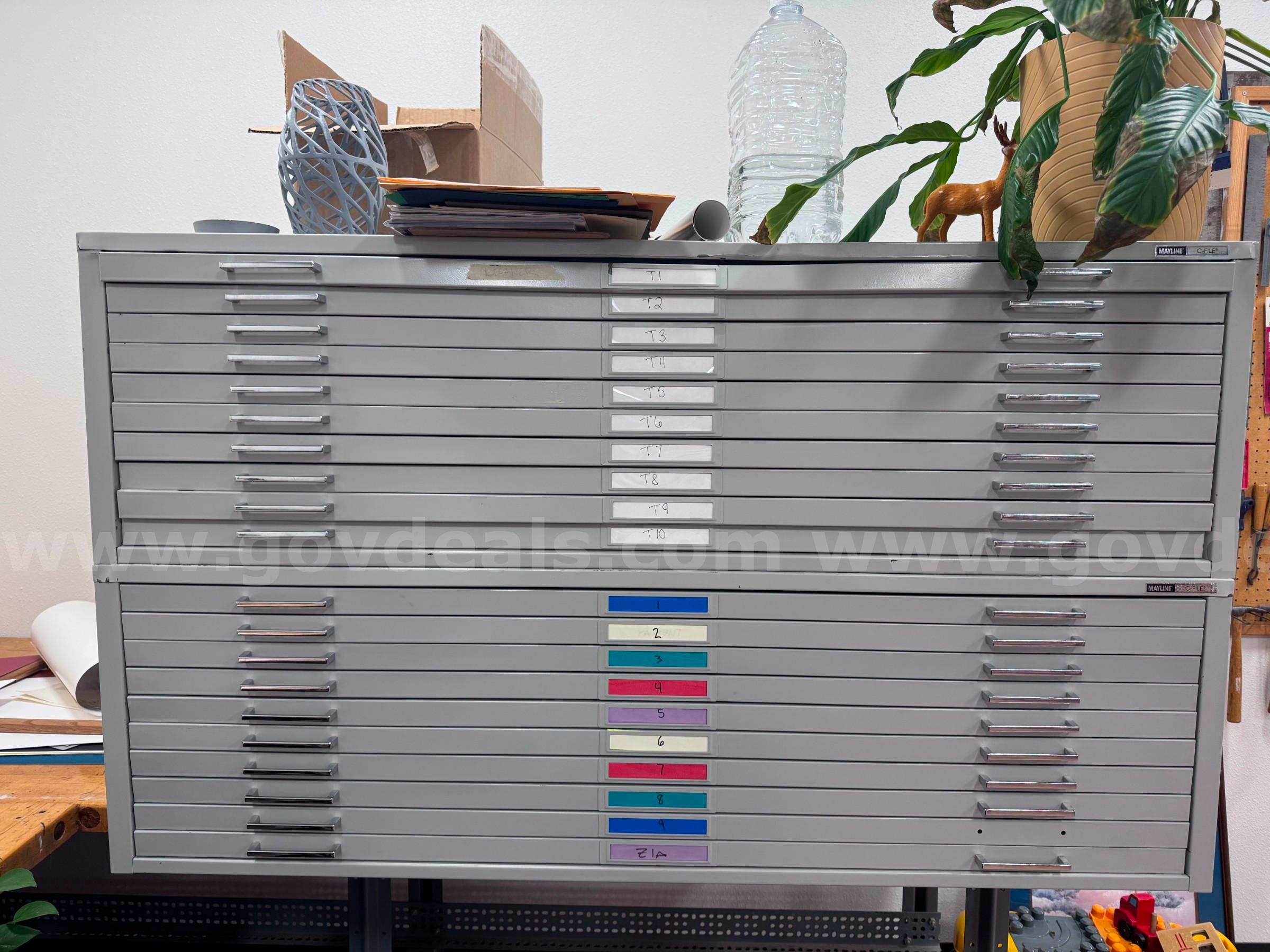 Mayline C-File Ten Drawer Flat File 53” Gray (x2)   Government Surplus Auction - Photo #4