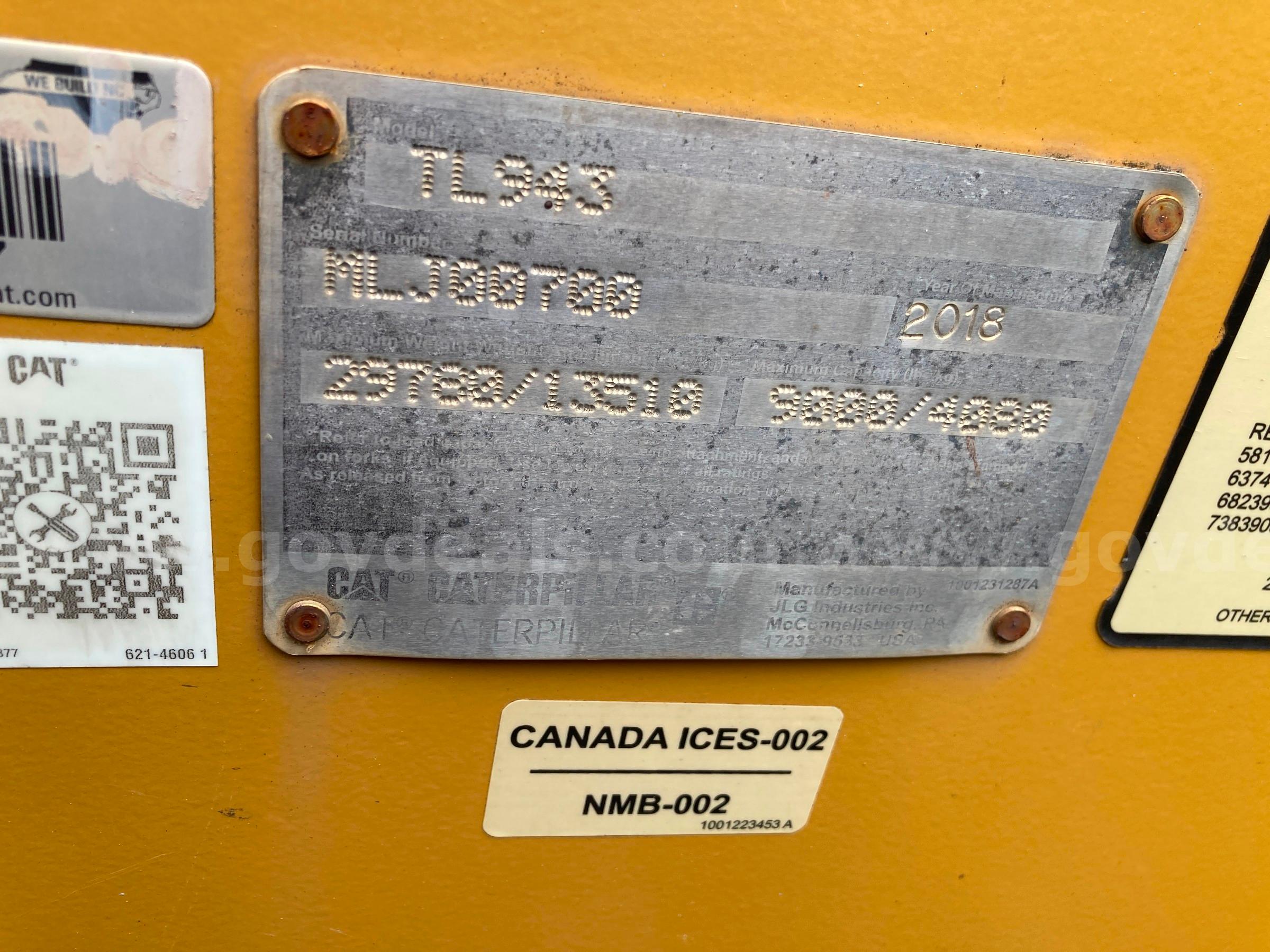2018 Caterpillar TL943D Rough Terrain Telehandler Caterpillar TL943D Government Surplus Auction - Photo #5