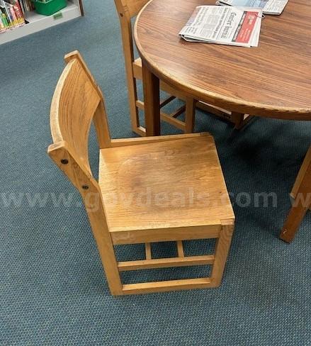 6 - Wooden 4ft across center Round Tables with 20 - Wooden Chairs   Government Surplus Auction - Photo #3