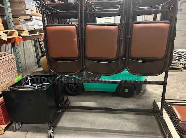 45 Brown Folding Chairs with Storage Rack